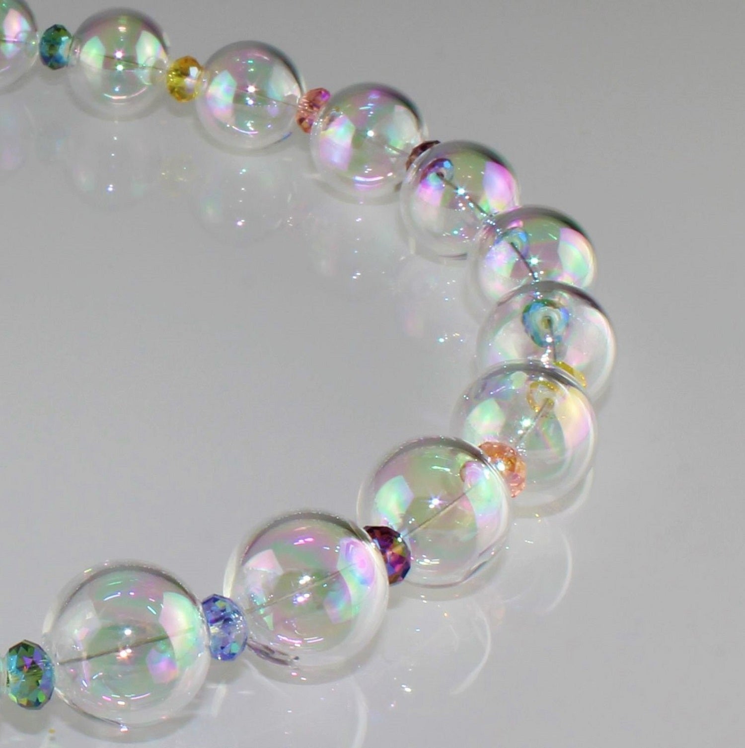 Kogelketting, aurora borealis structuur klein veelkleurig 925/000 zilver gerhodineerd