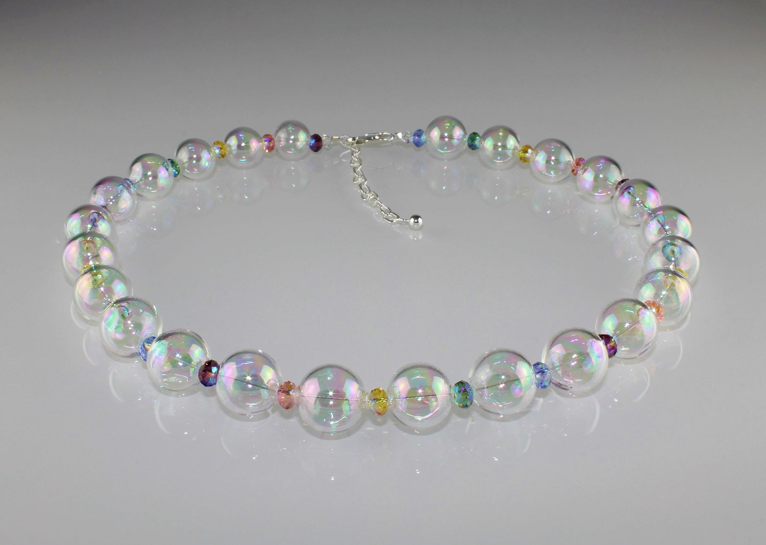 Kogelketting, aurora borealis structuur klein veelkleurig 925/000 zilver gerhodineerd