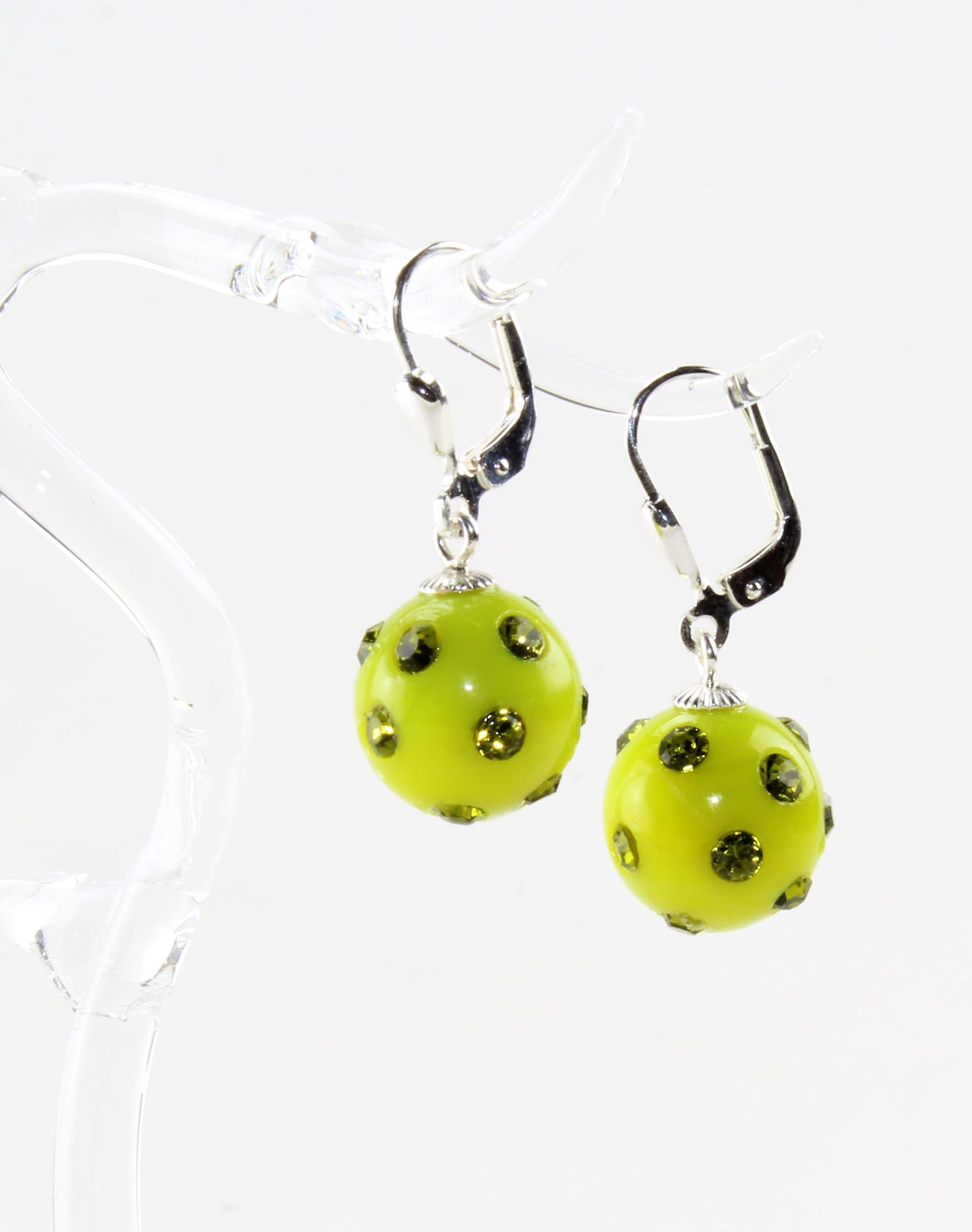Orecchini a sfera ultraverdi con cristalli, argento 925/000 rodiato