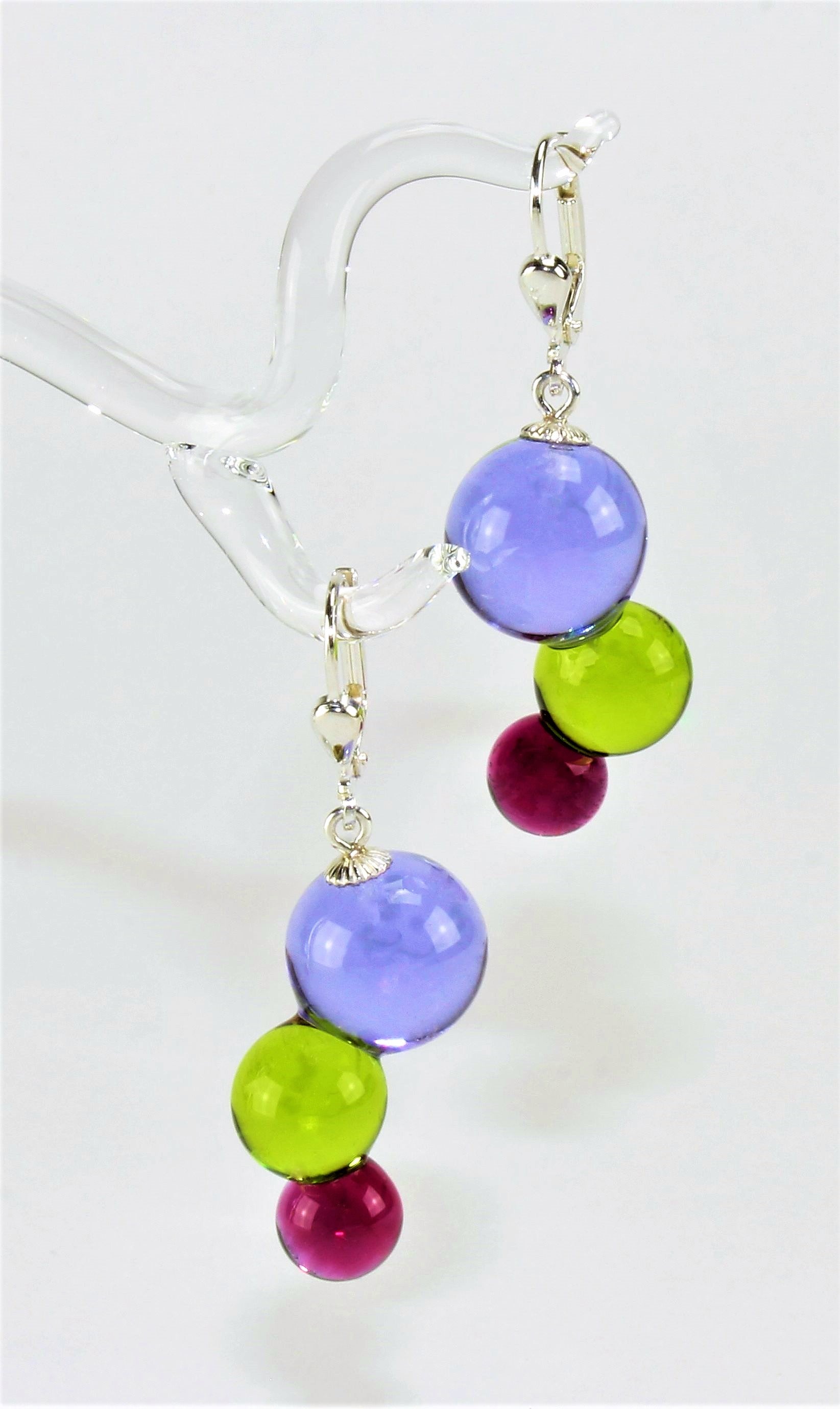 Boucles d'oreilles série Molécule , verre borosilicaté 3.3, argent 925/000 rhodié