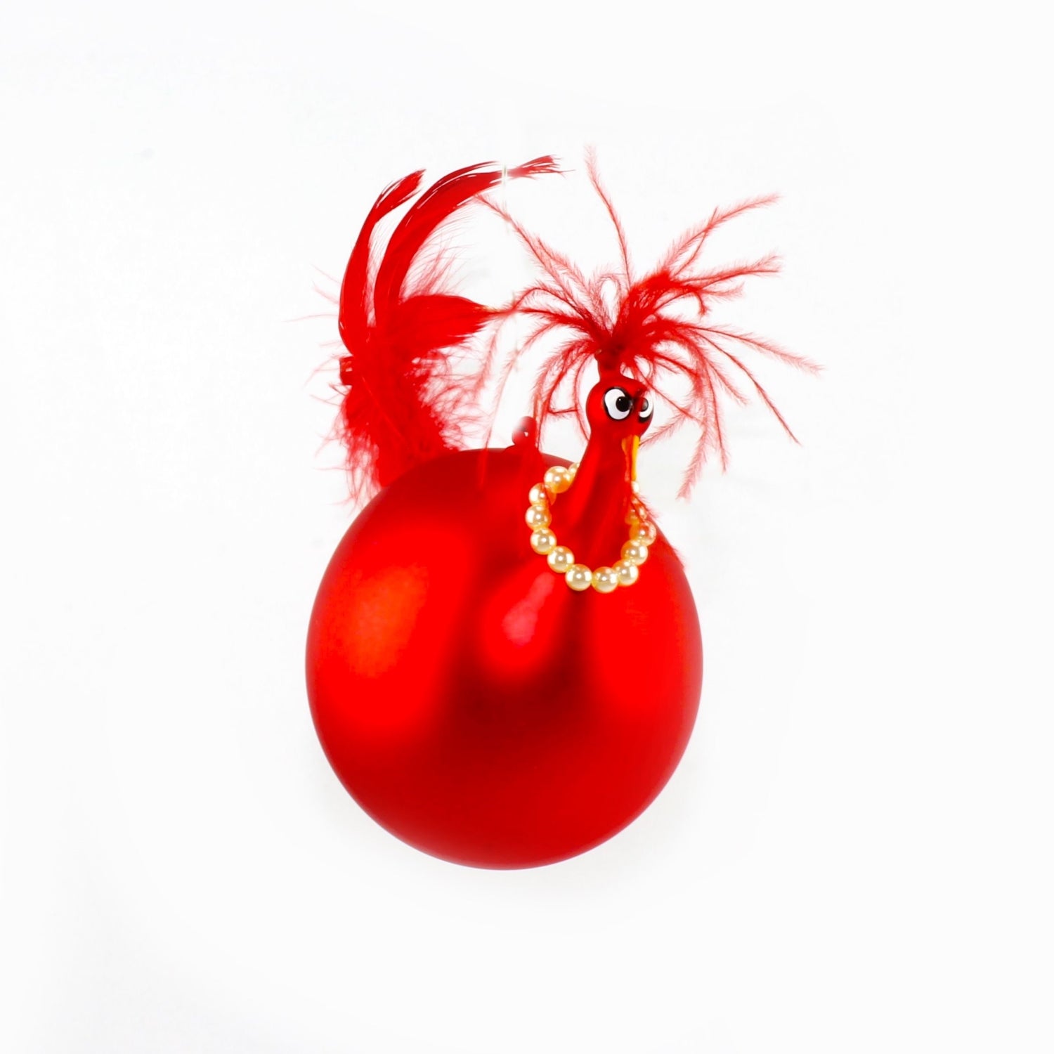 Poulet avec collier de perles, coloré, mat suspendu