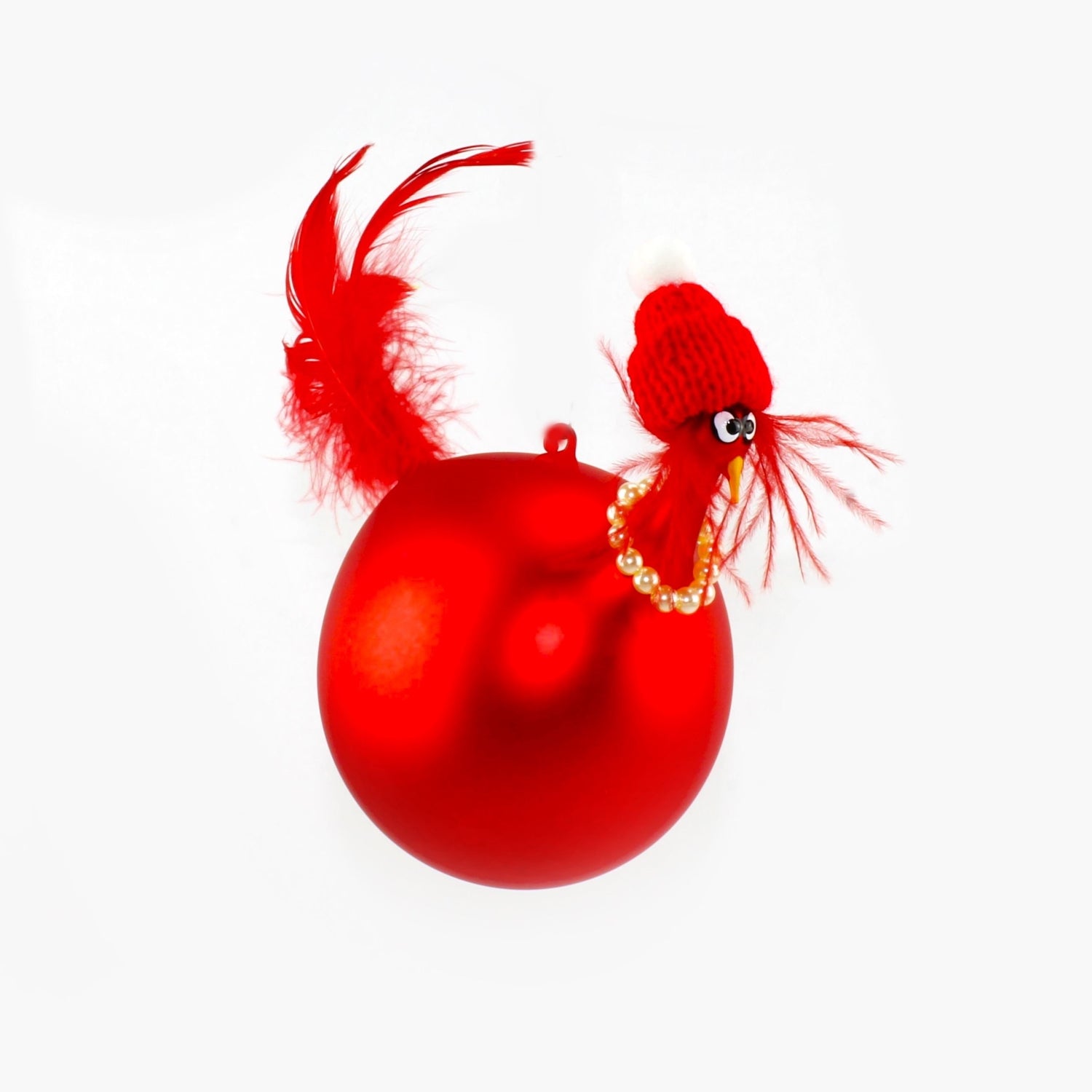 Poulet avec collier de perles, coloré, mat suspendu