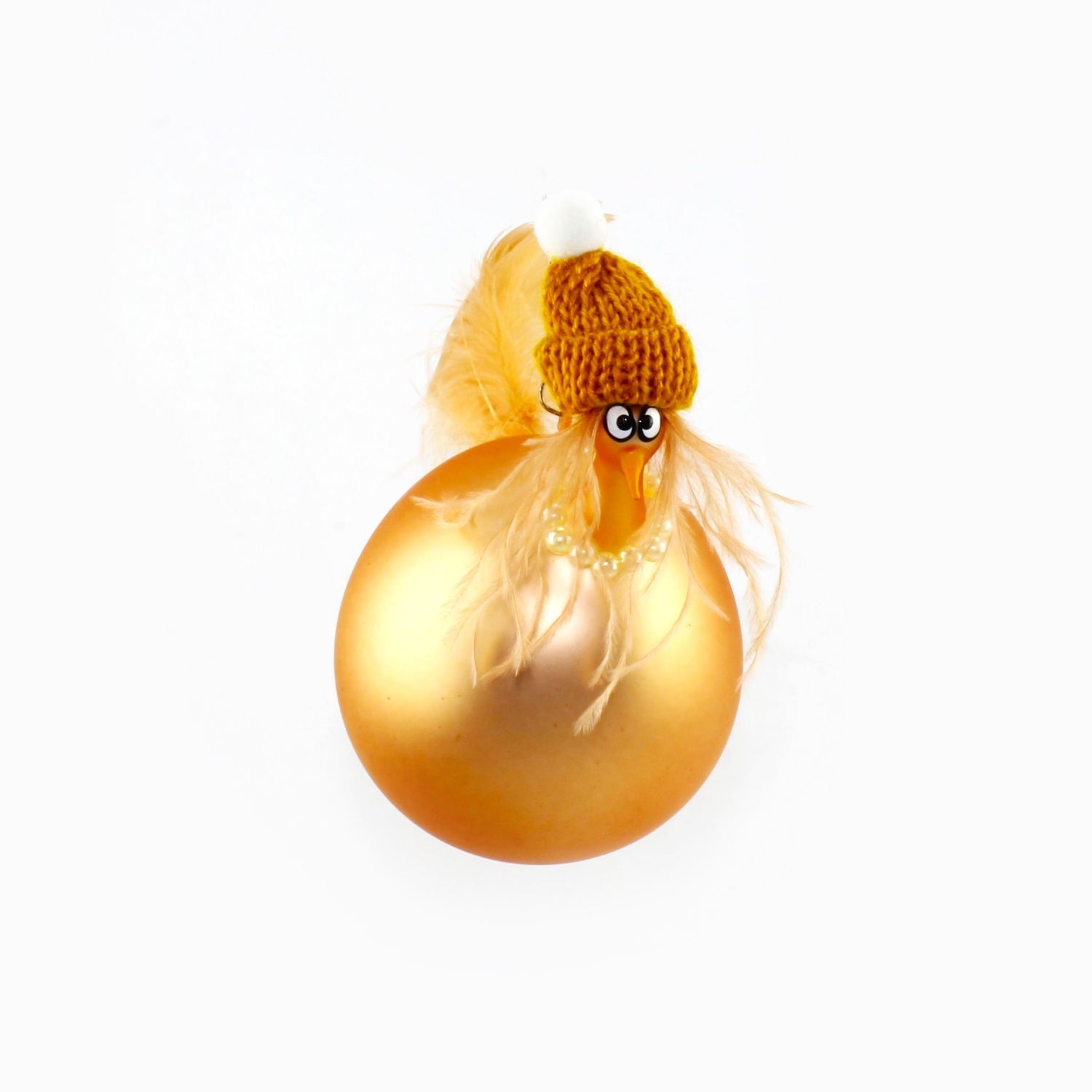 Poulet avec collier de perles, coloré, mat suspendu
