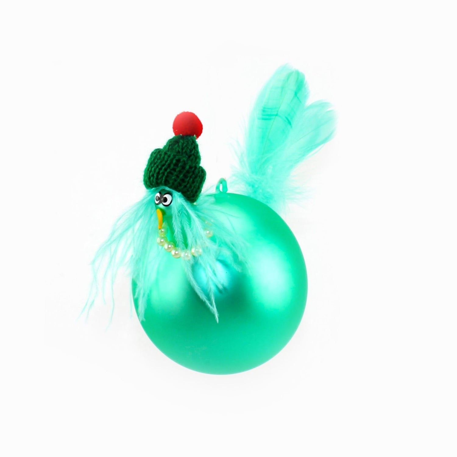Poulet avec collier de perles, coloré, mat suspendu