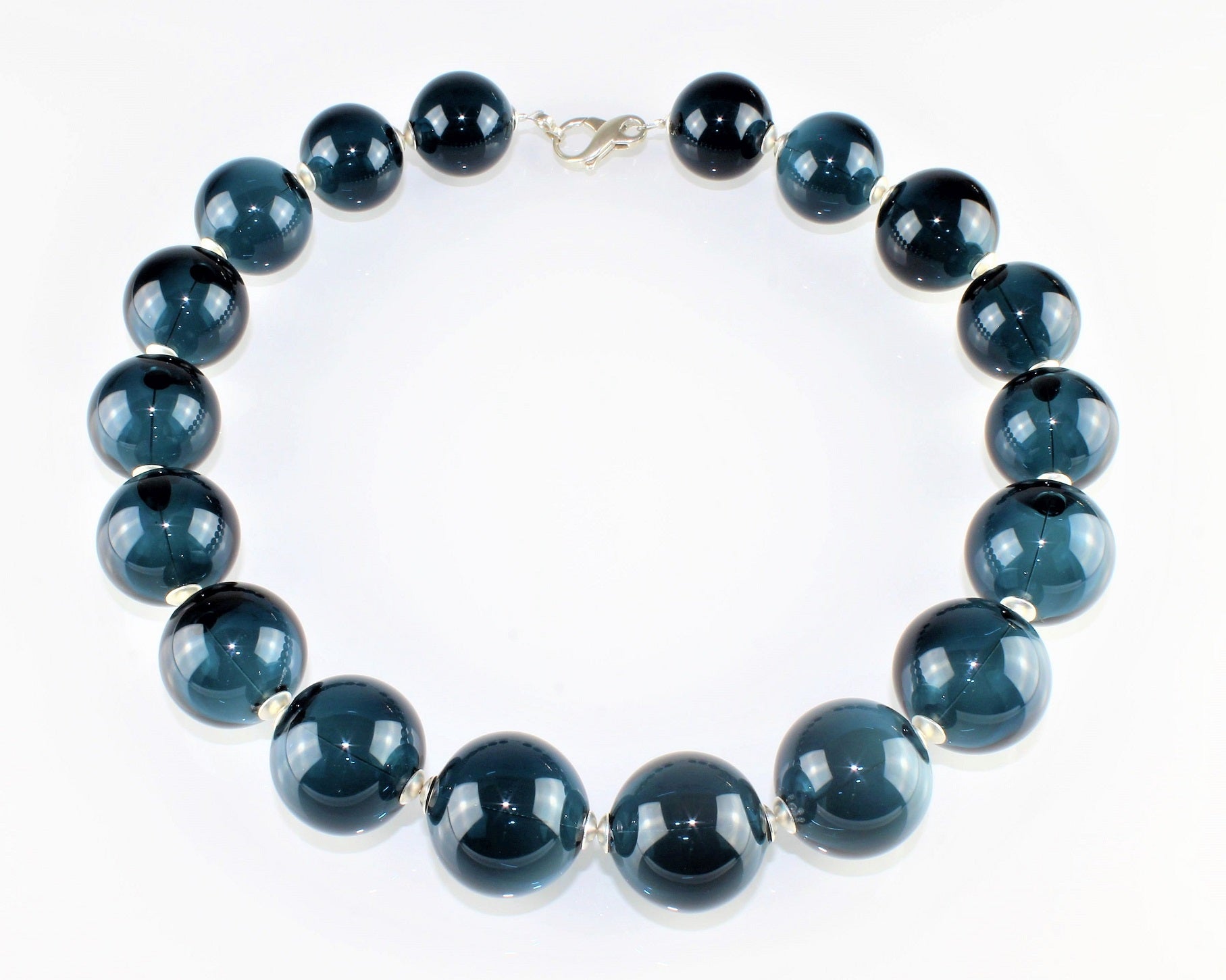 Ball chain, steel blue, 925/000 silver rhodium-plated, borosilicate glass