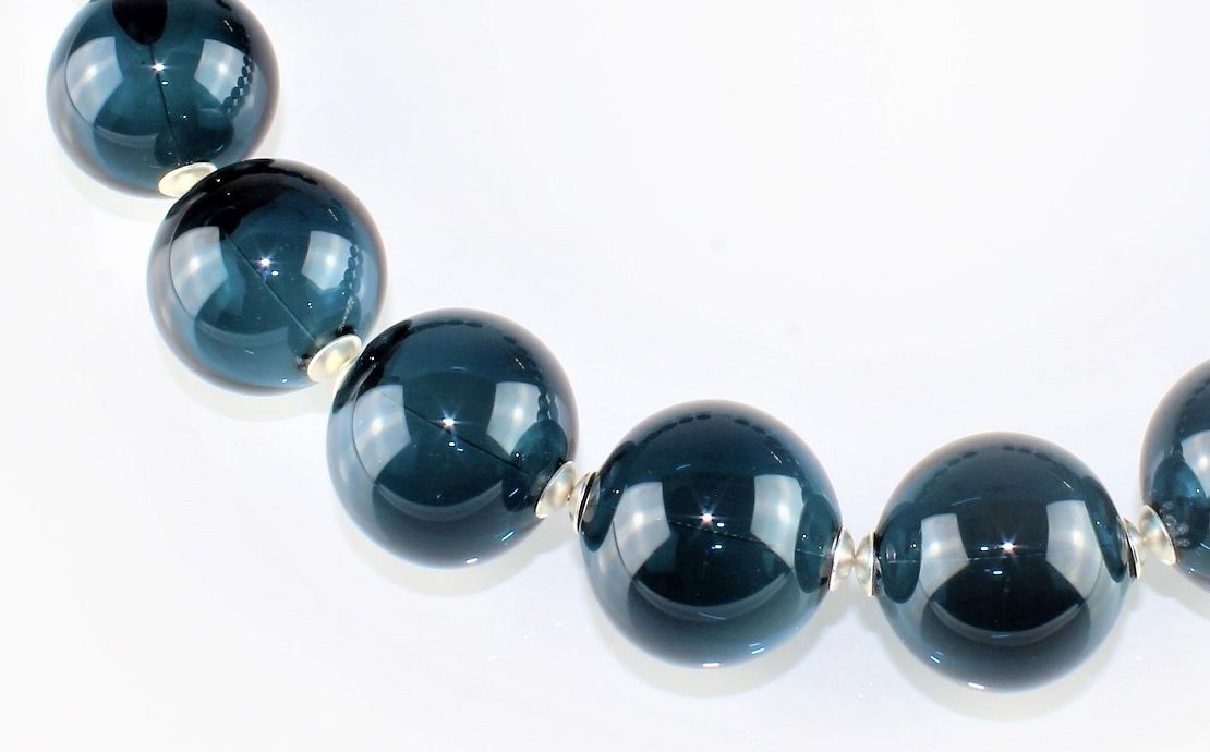 Ball chain, steel blue, 925/000 silver rhodium-plated, borosilicate glass