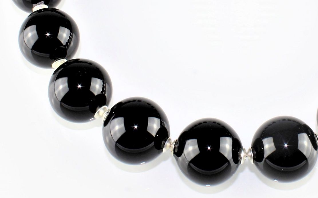 Catena a sfere, nera, argento 925/000 rodiato, vetro borosilicato