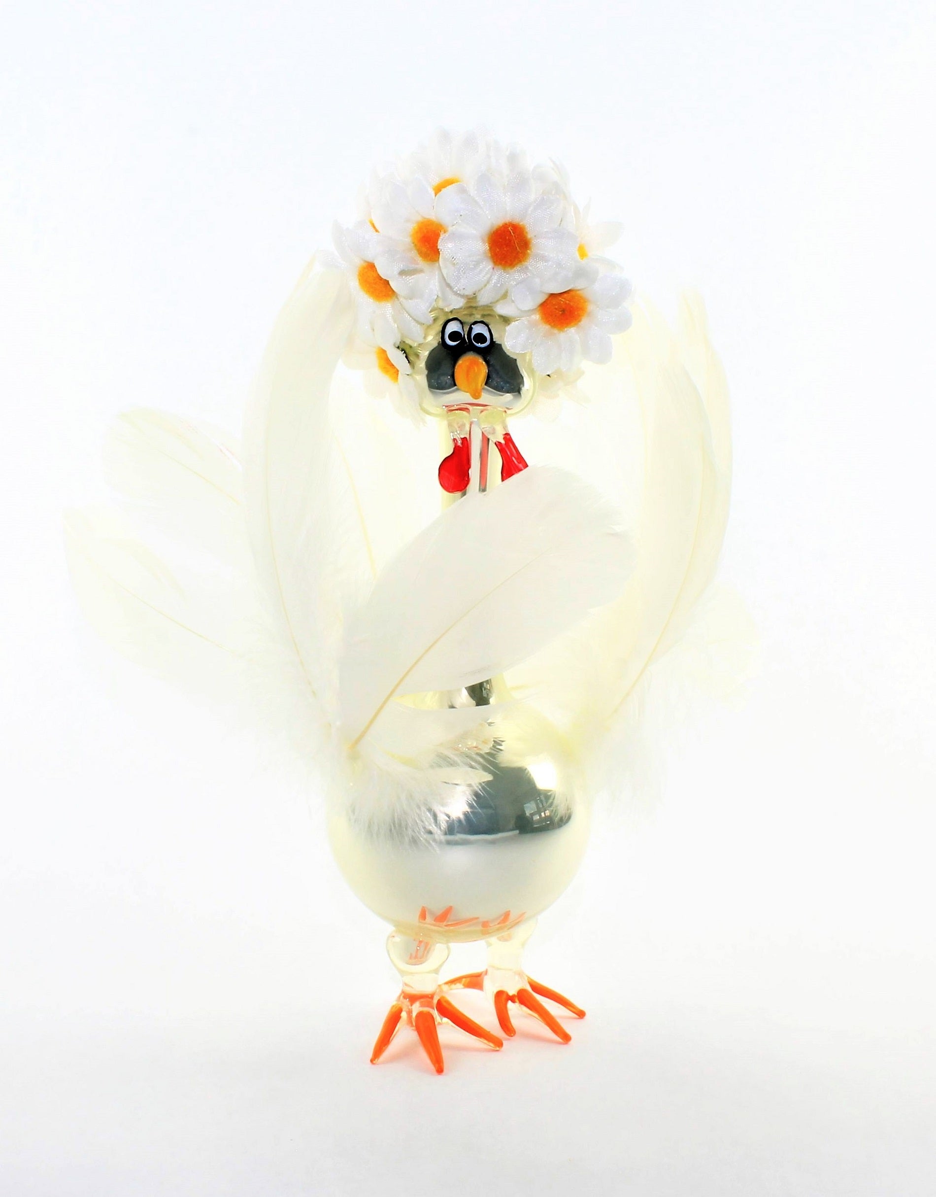 "Missis Dafne" Dinde avec bonnet de douche et plumes, blanc