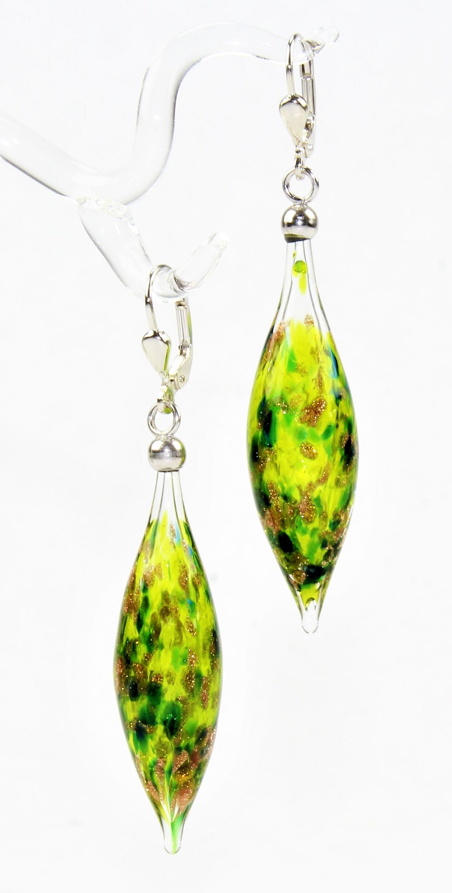 Boucles d'oreilles Pivot Creux, verre borosilicaté 3.3 , argent 925/000 rhodié