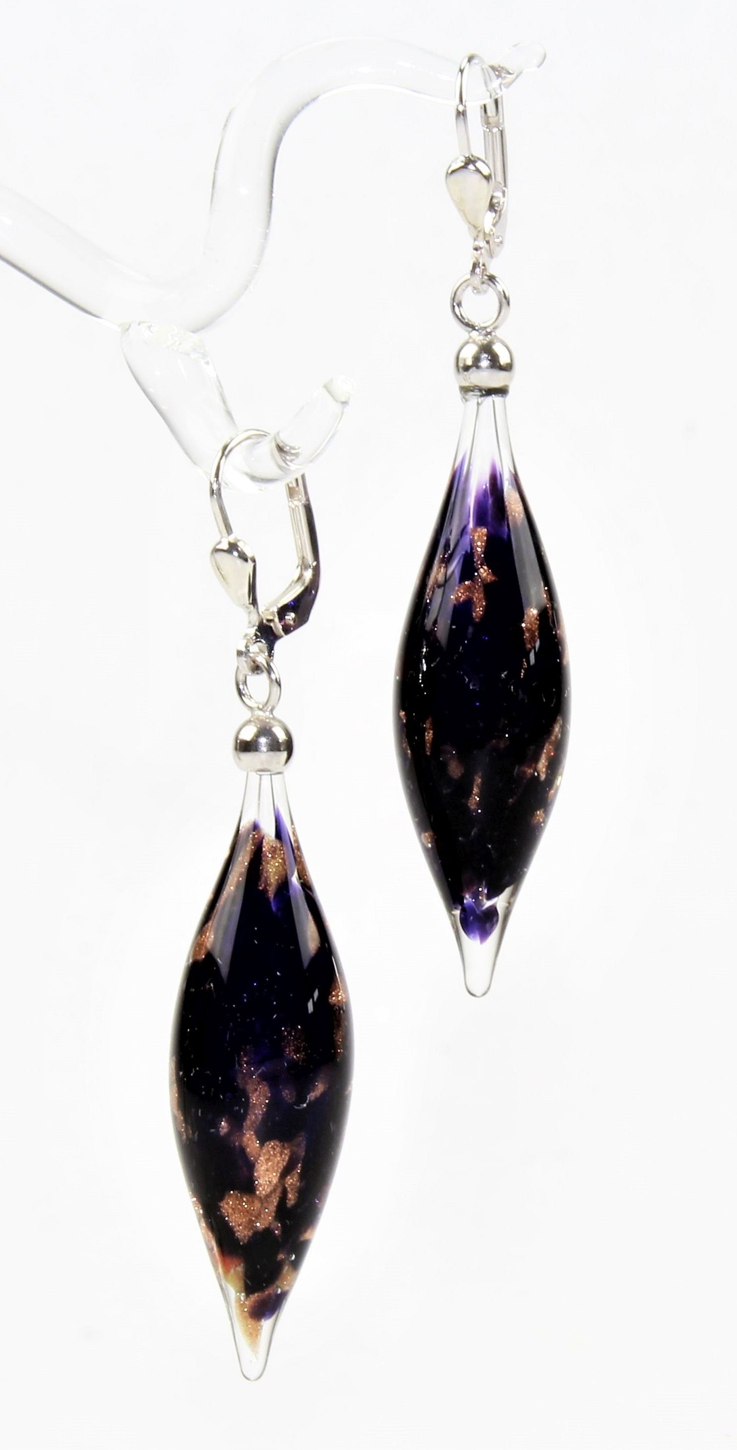 Boucles d'oreilles Pivot Creux, verre borosilicaté 3.3 , argent 925/000 rhodié