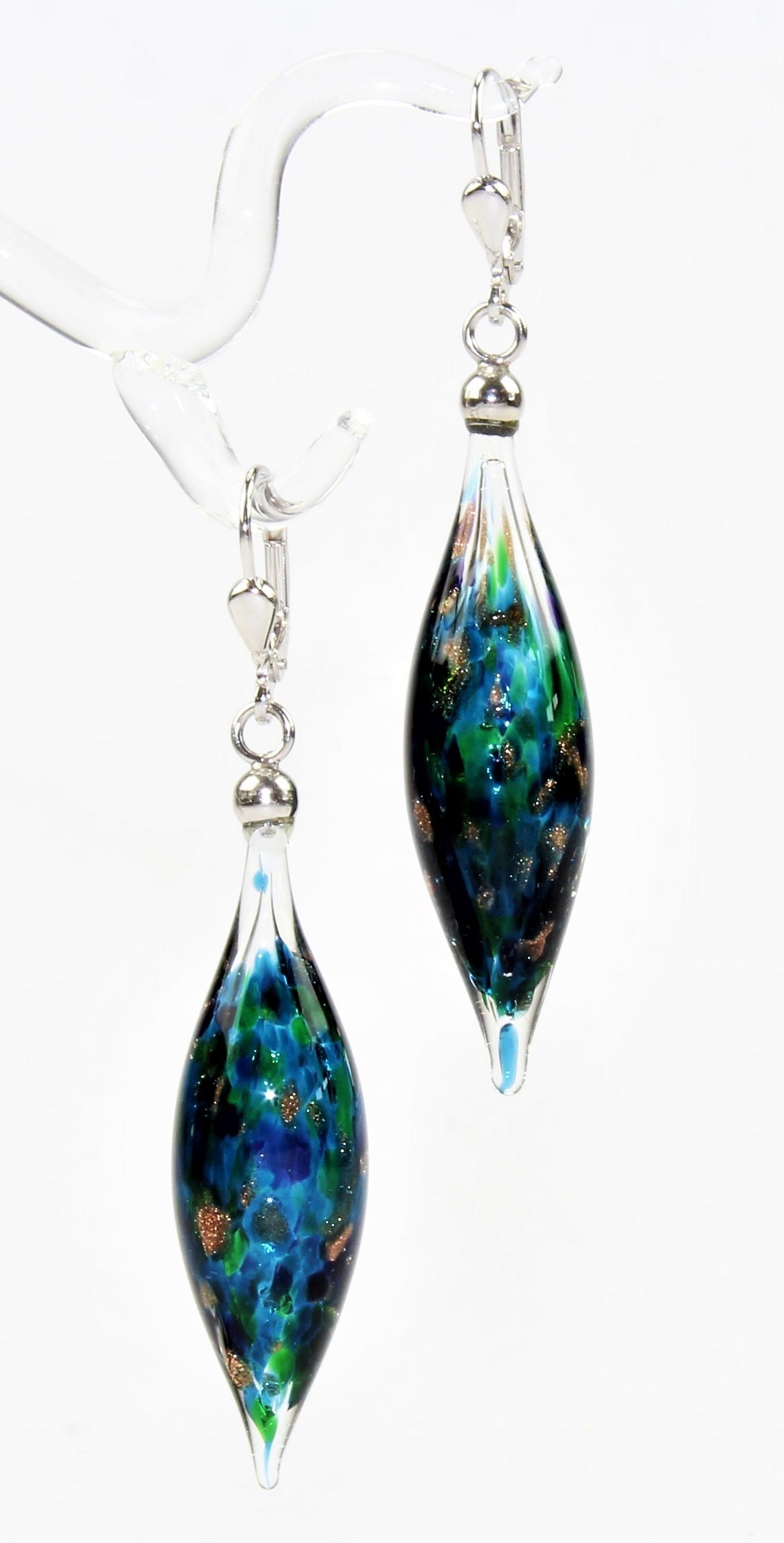 Boucles d'oreilles Pivot Creux, verre borosilicaté 3.3 , argent 925/000 rhodié