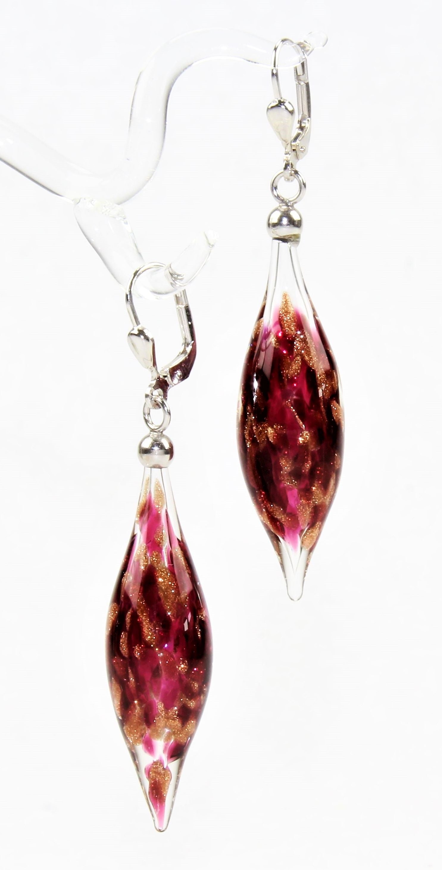 Boucles d'oreilles Pivot Creux, verre borosilicaté 3.3 , argent 925/000 rhodié