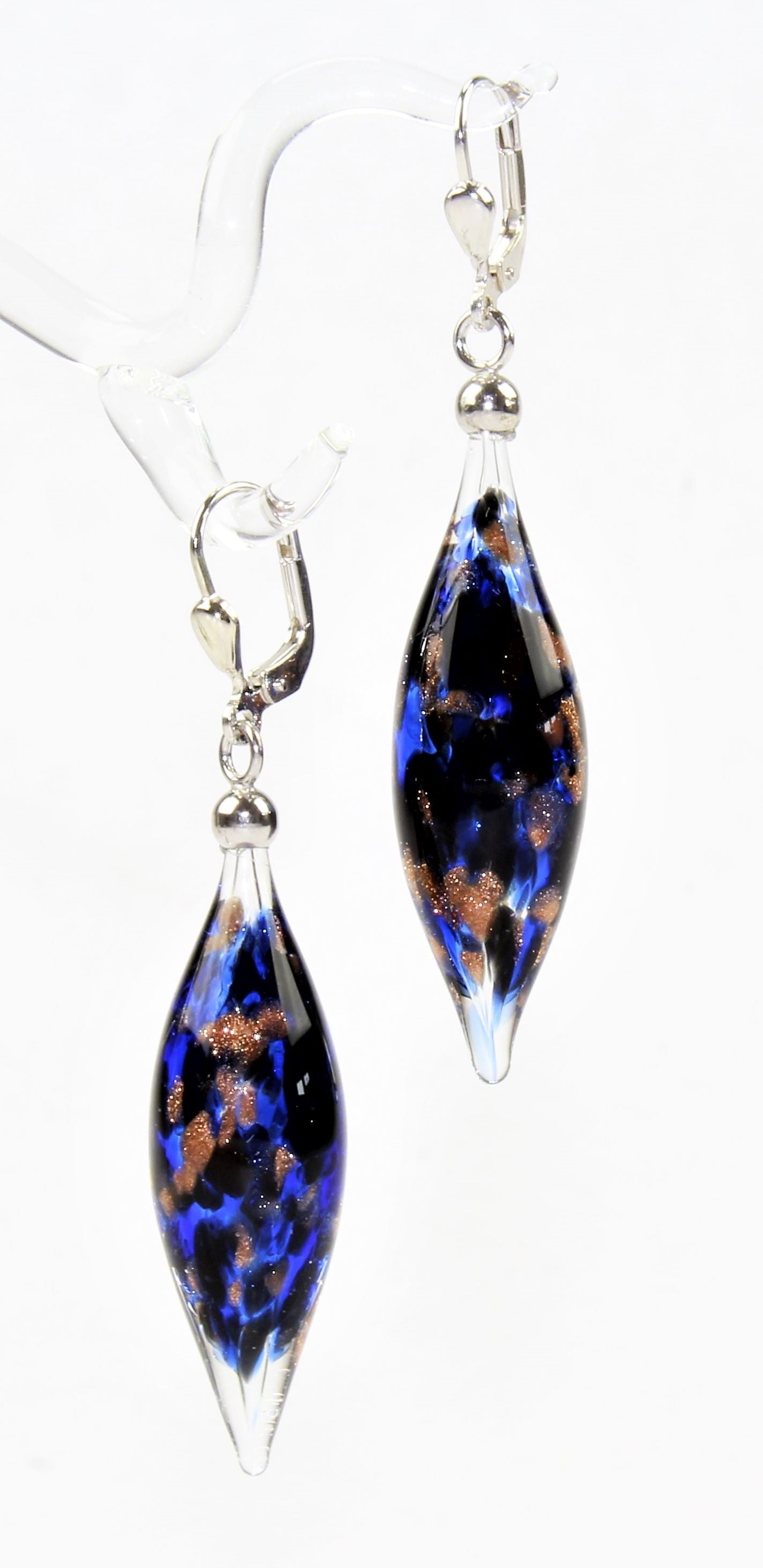 Boucles d'oreilles Pivot Creux, verre borosilicaté 3.3 , argent 925/000 rhodié