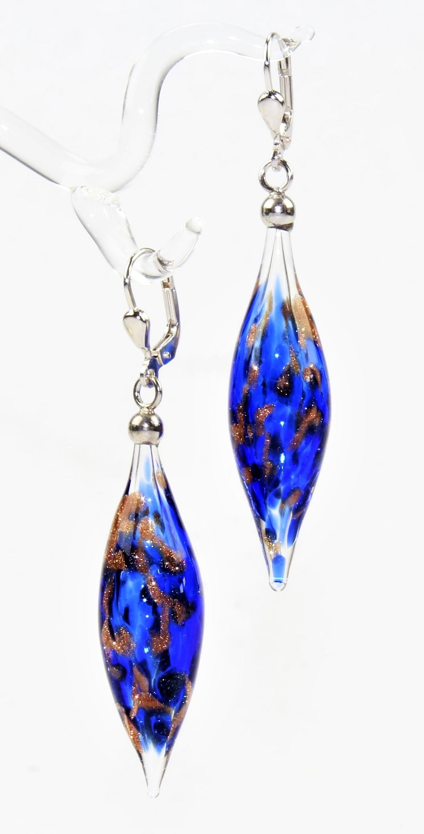 Boucles d'oreilles Pivot Creux, verre borosilicaté 3.3 , argent 925/000 rhodié