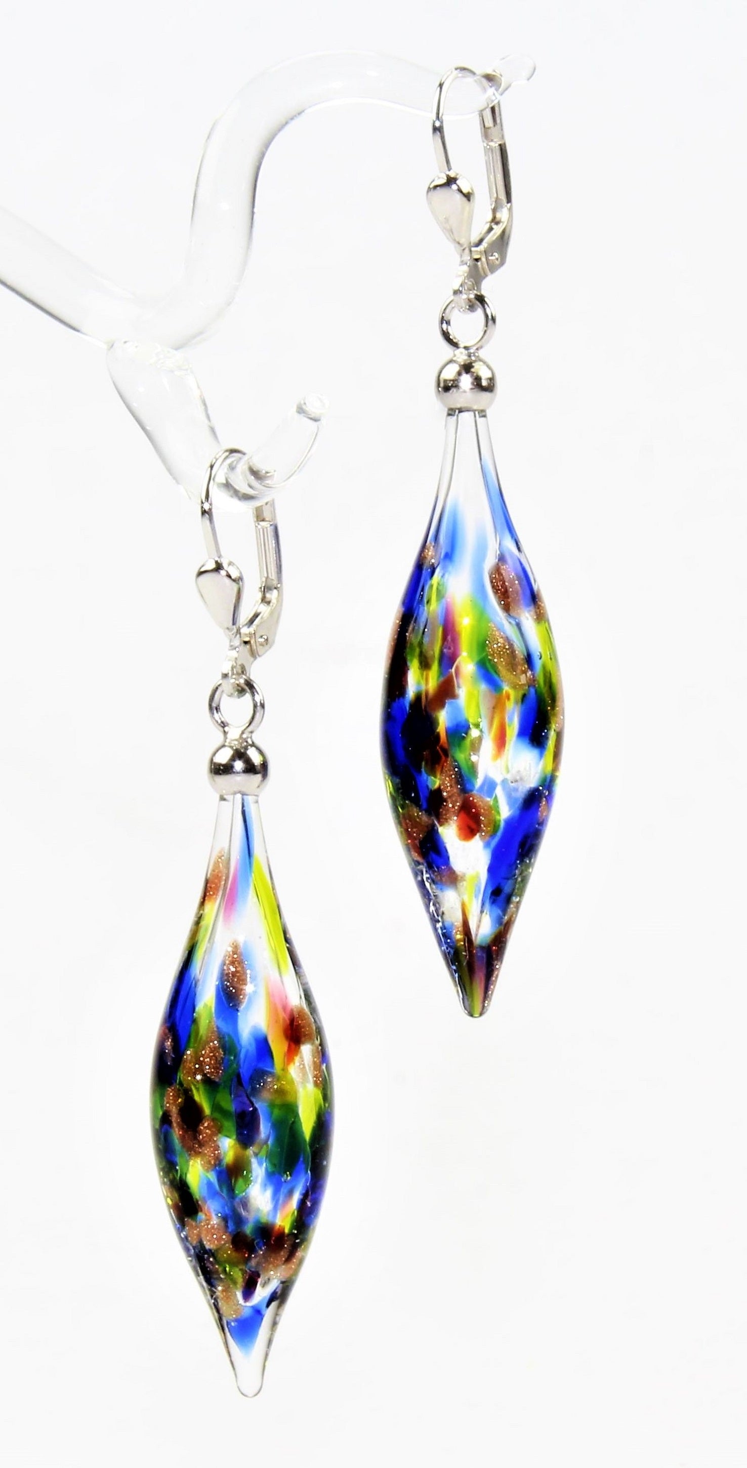 Boucles d'oreilles Pivot Creux, verre borosilicaté 3.3 , argent 925/000 rhodié