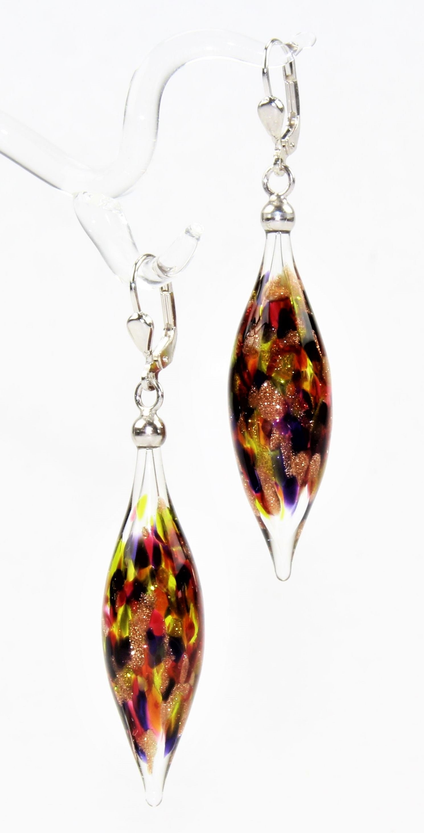 Boucles d'oreilles Pivot Creux, verre borosilicaté 3.3 , argent 925/000 rhodié
