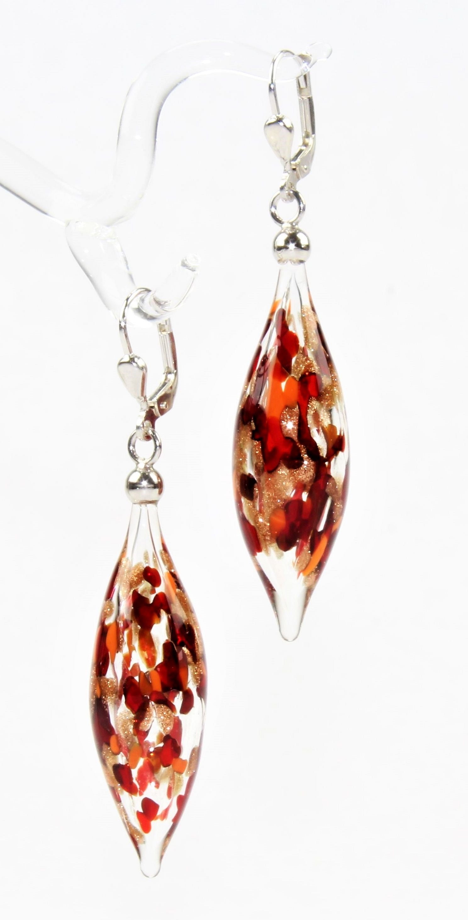 Boucles d'oreilles Pivot Creux, verre borosilicaté 3.3 , argent 925/000 rhodié
