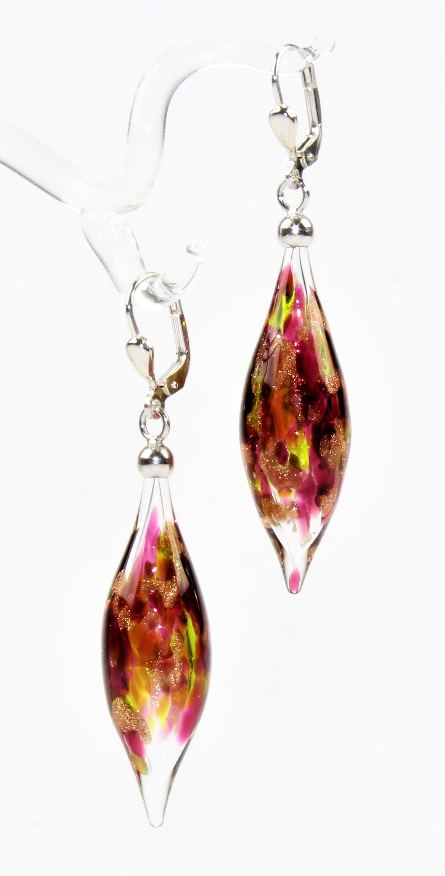 Boucles d'oreilles Pivot Creux, verre borosilicaté 3.3 , argent 925/000 rhodié