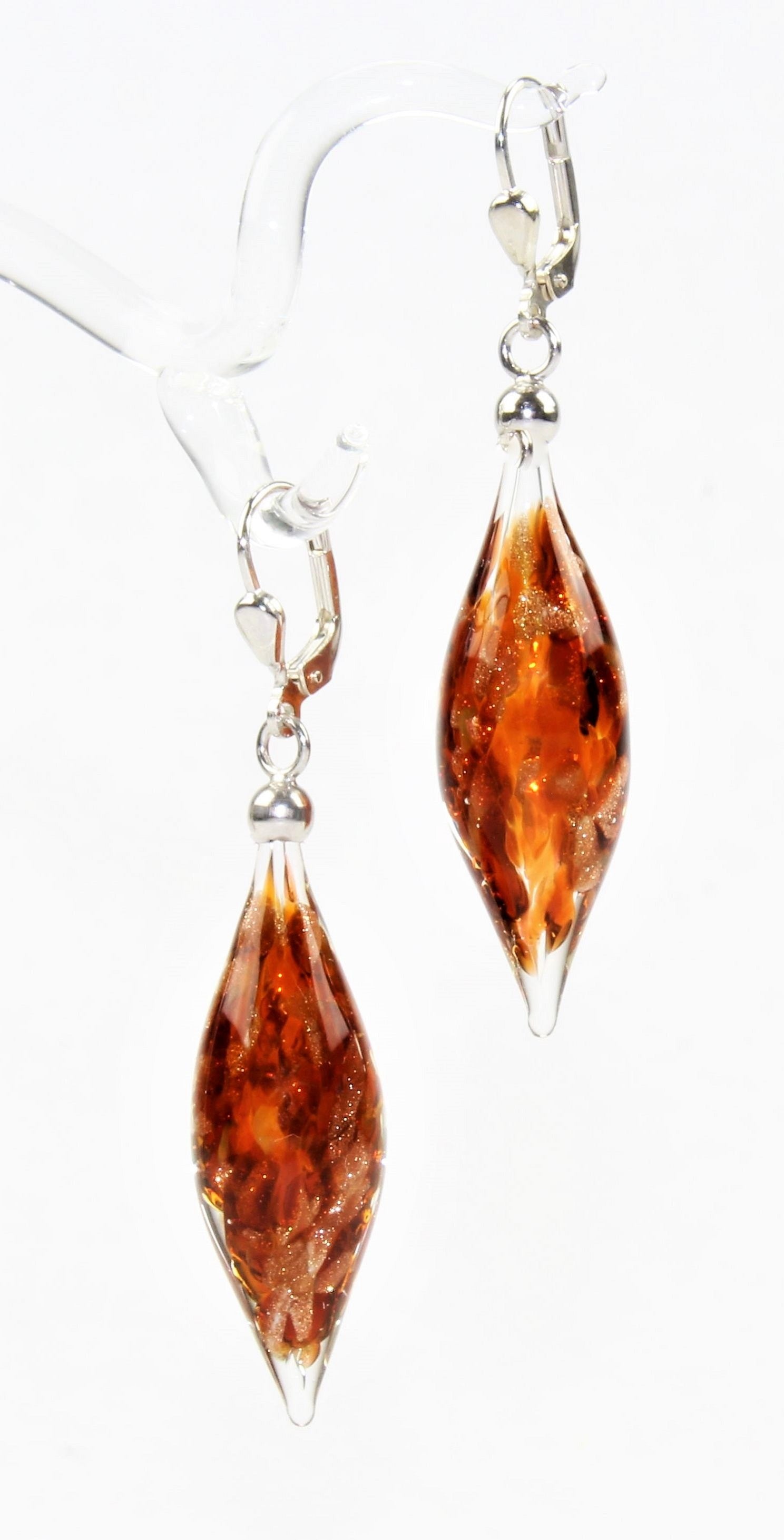 Boucles d'oreilles Pivot Creux, verre borosilicaté 3.3 , argent 925/000 rhodié