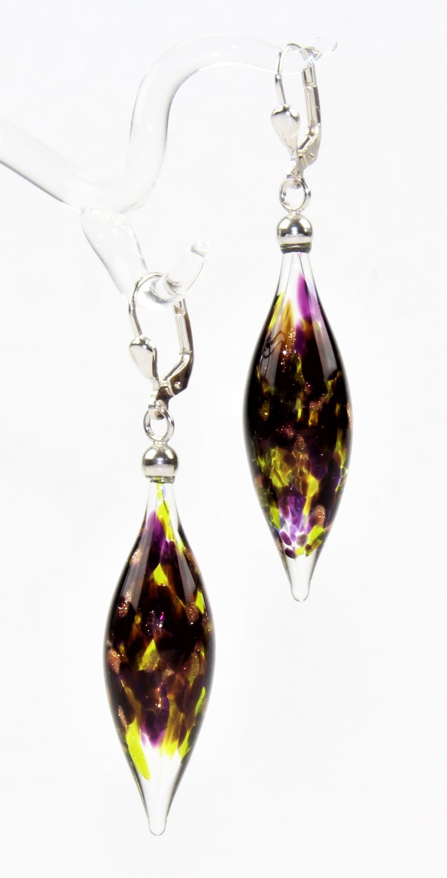 Boucles d'oreilles Pivot Creux, verre borosilicaté 3.3 , argent 925/000 rhodié