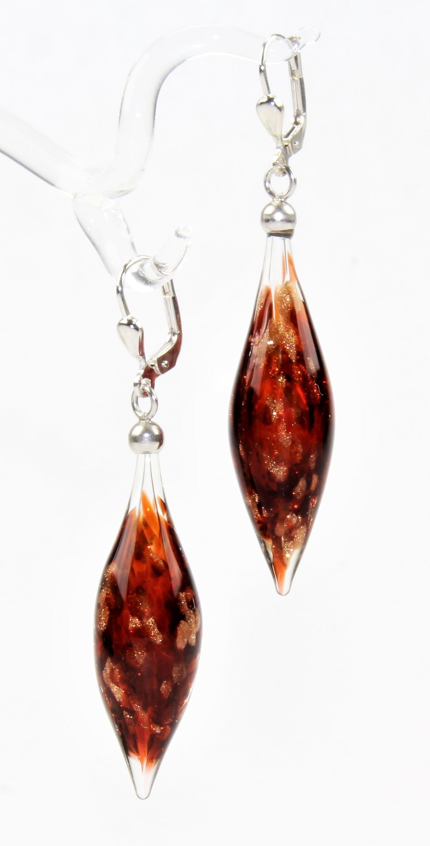 Boucles d'oreilles Pivot Creux, verre borosilicaté 3.3 , argent 925/000 rhodié
