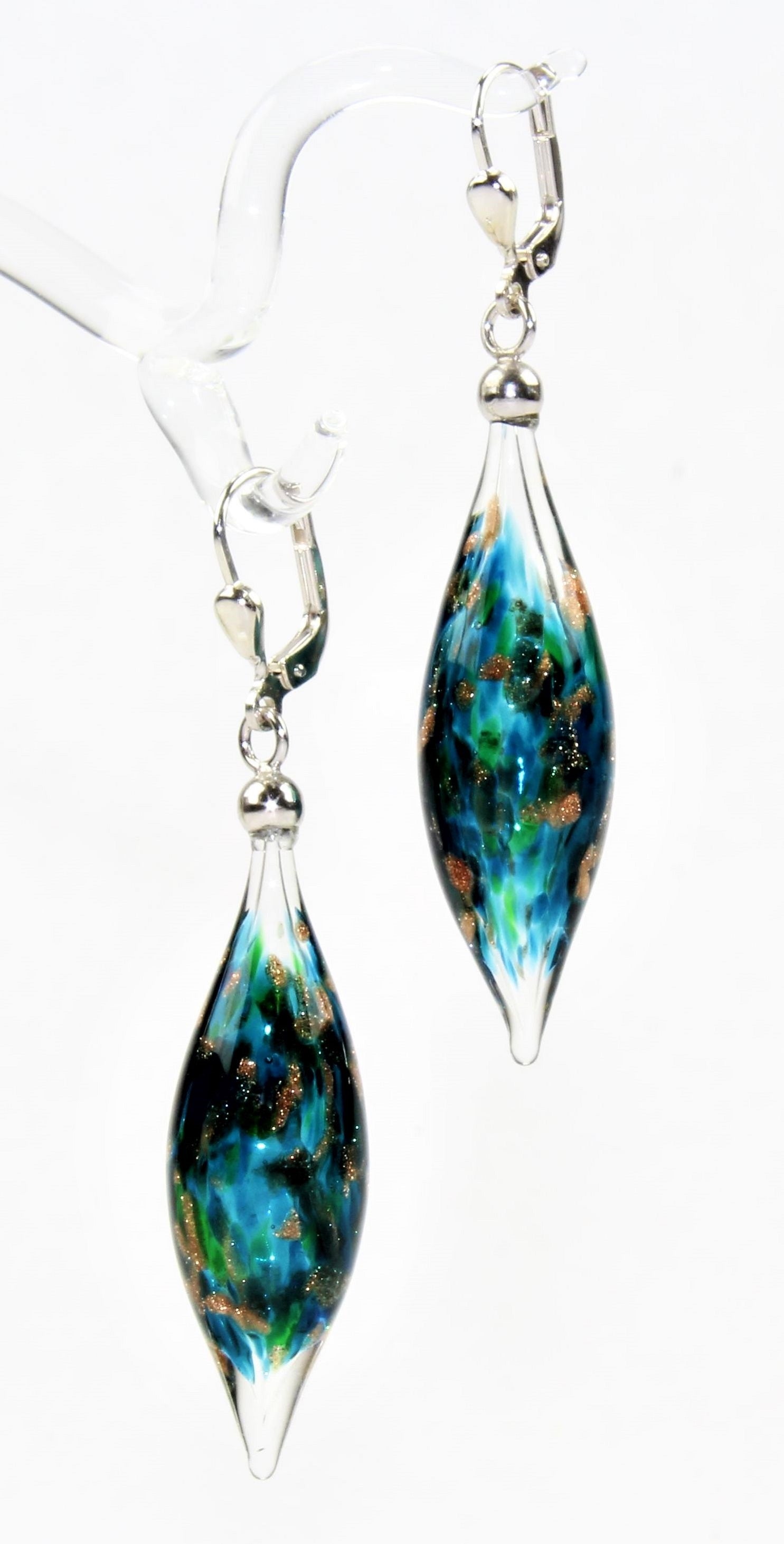 Boucles d'oreilles Pivot Creux, verre borosilicaté 3.3 , argent 925/000 rhodié
