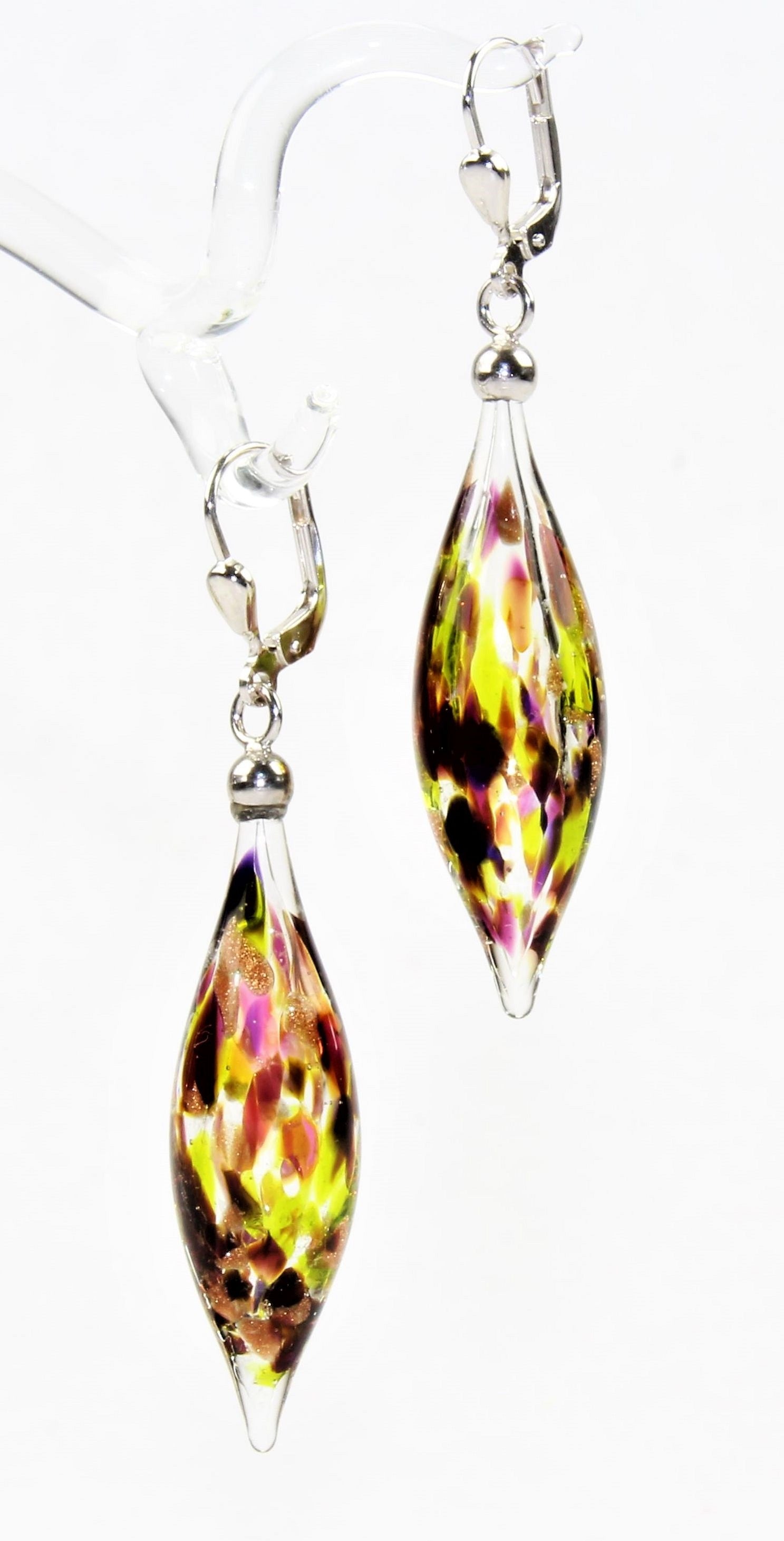 Boucles d'oreilles Pivot Creux, verre borosilicaté 3.3 , argent 925/000 rhodié