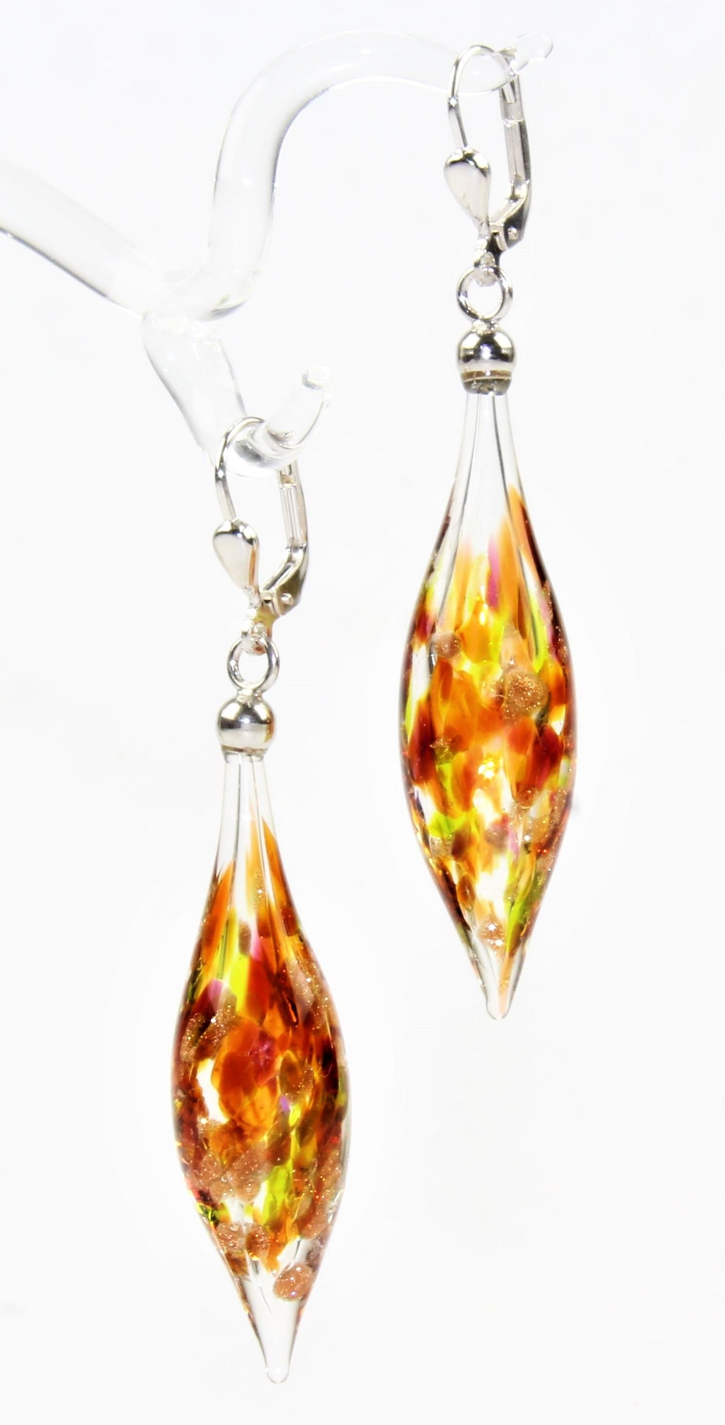 Boucles d'oreilles Pivot Creux, verre borosilicaté 3.3 , argent 925/000 rhodié