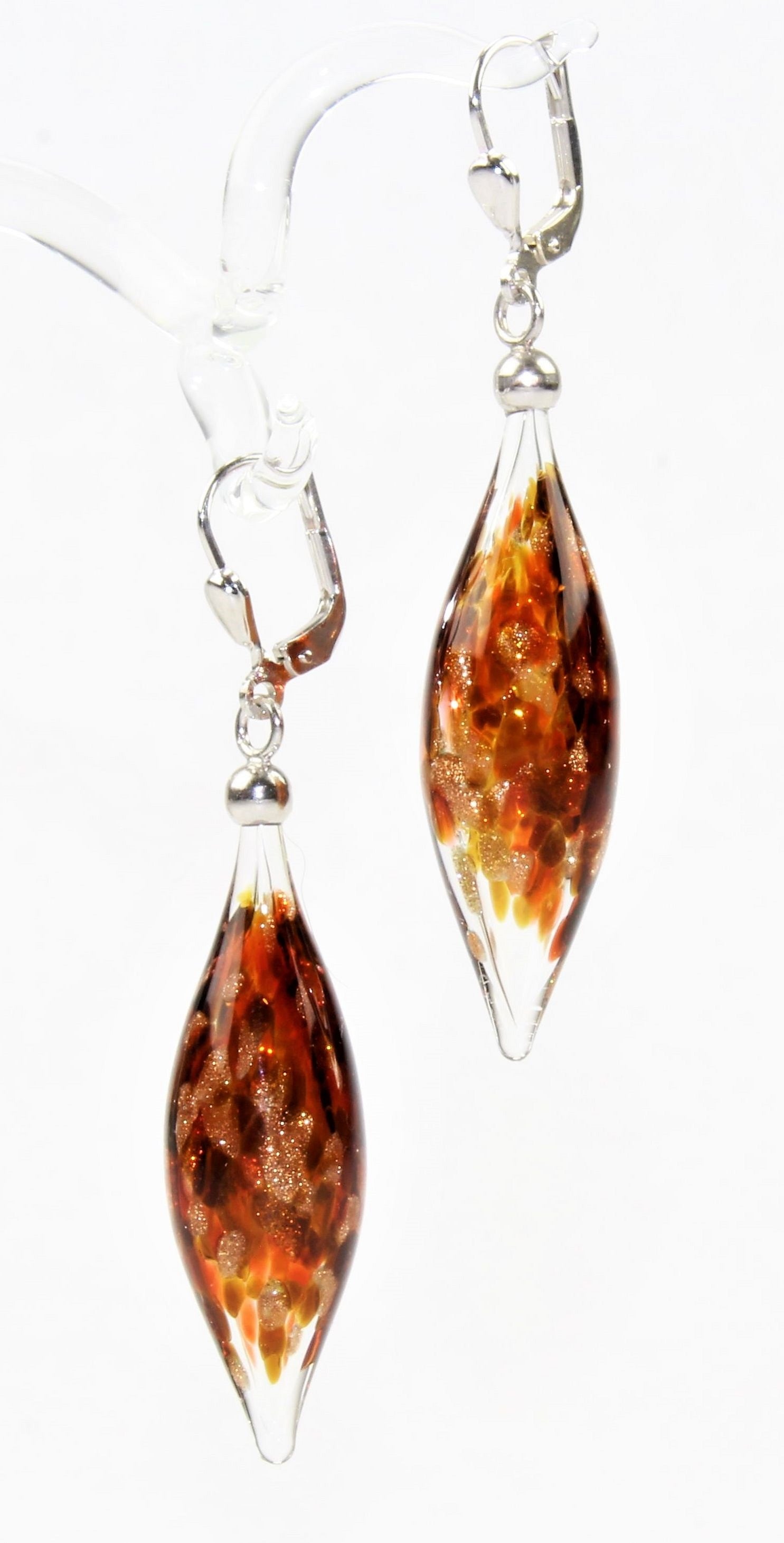 Boucles d'oreilles Pivot Creux, verre borosilicaté 3.3 , argent 925/000 rhodié