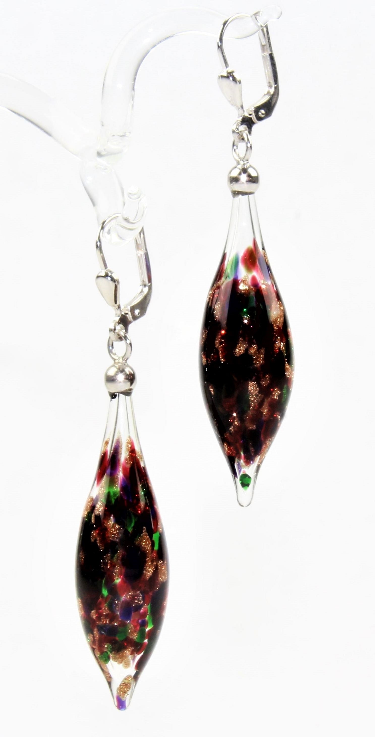 Boucles d'oreilles Pivot Creux, verre borosilicaté 3.3 , argent 925/000 rhodié