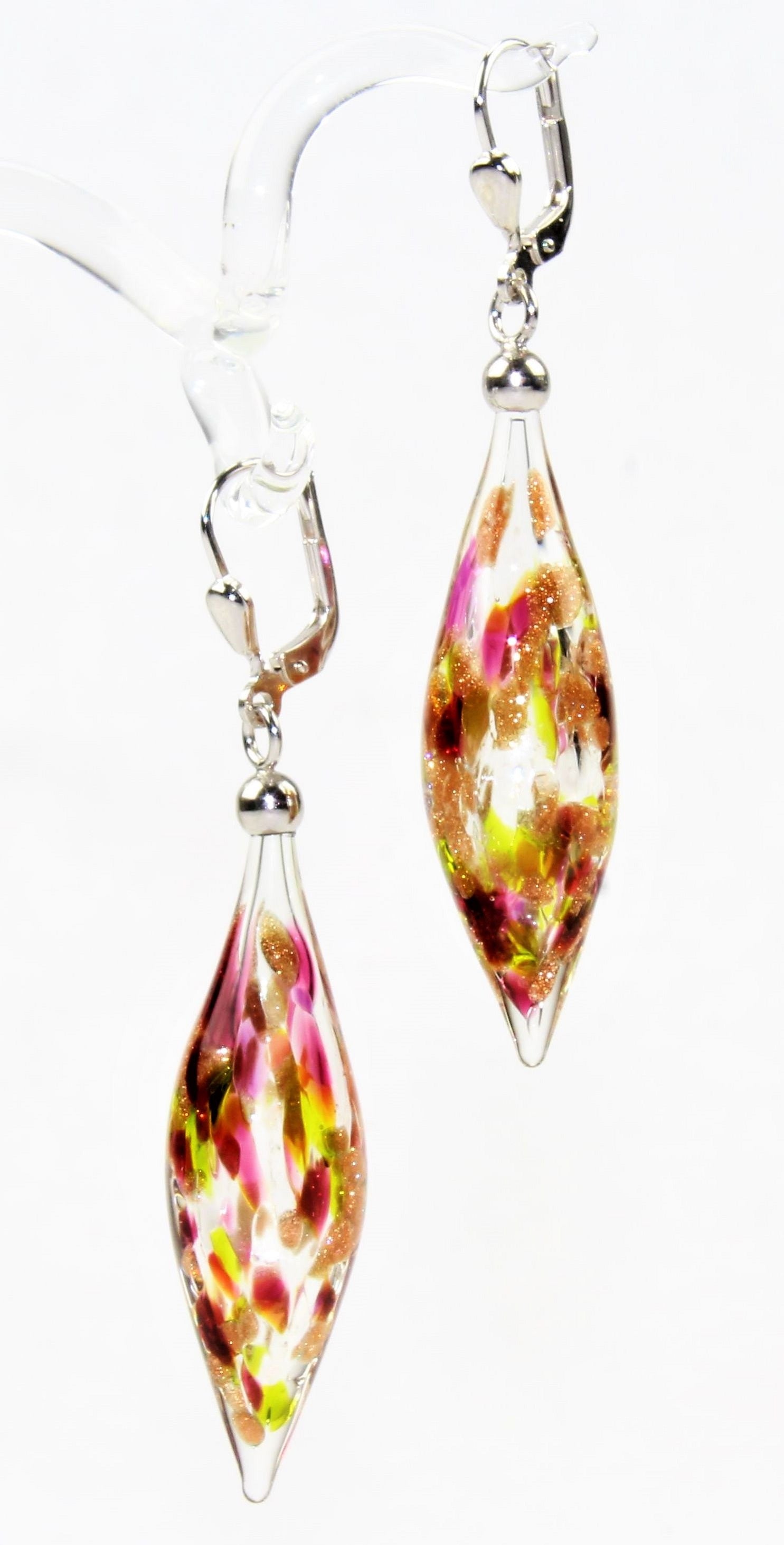Boucles d'oreilles Pivot Creux, verre borosilicaté 3.3 , argent 925/000 rhodié