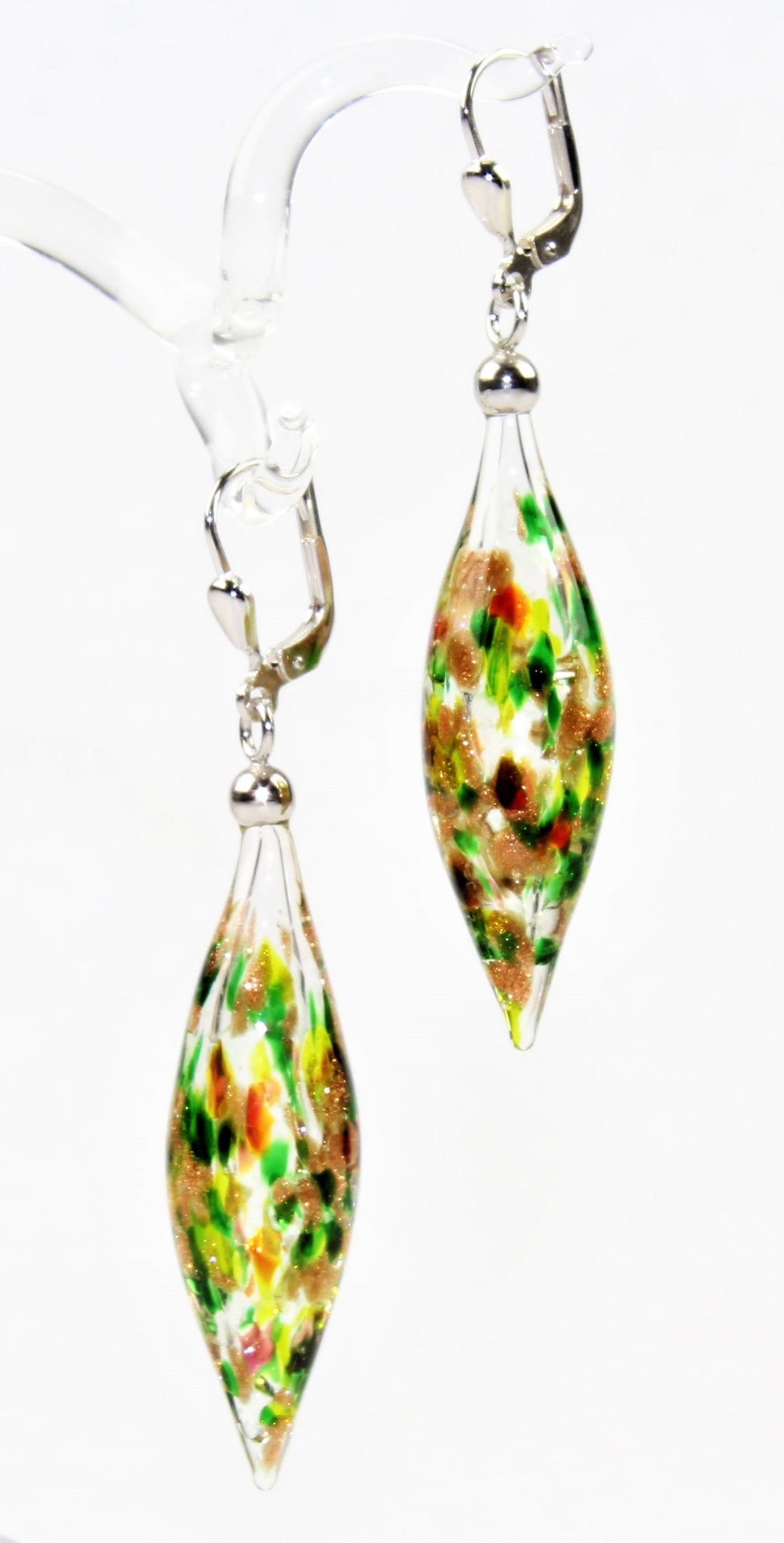 Boucles d'oreilles Pivot Creux, verre borosilicaté 3.3 , argent 925/000 rhodié