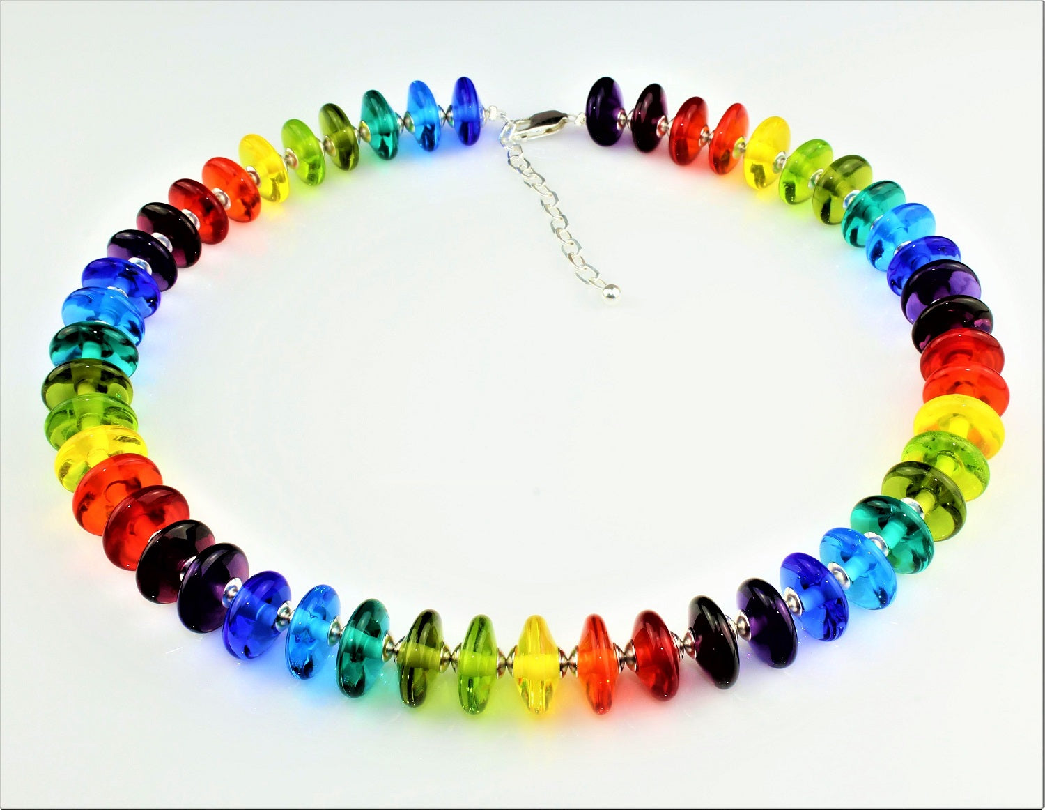Ketting "Lens" multicolour , borosilicaatglas , 925/000 zilver gerhodineerd