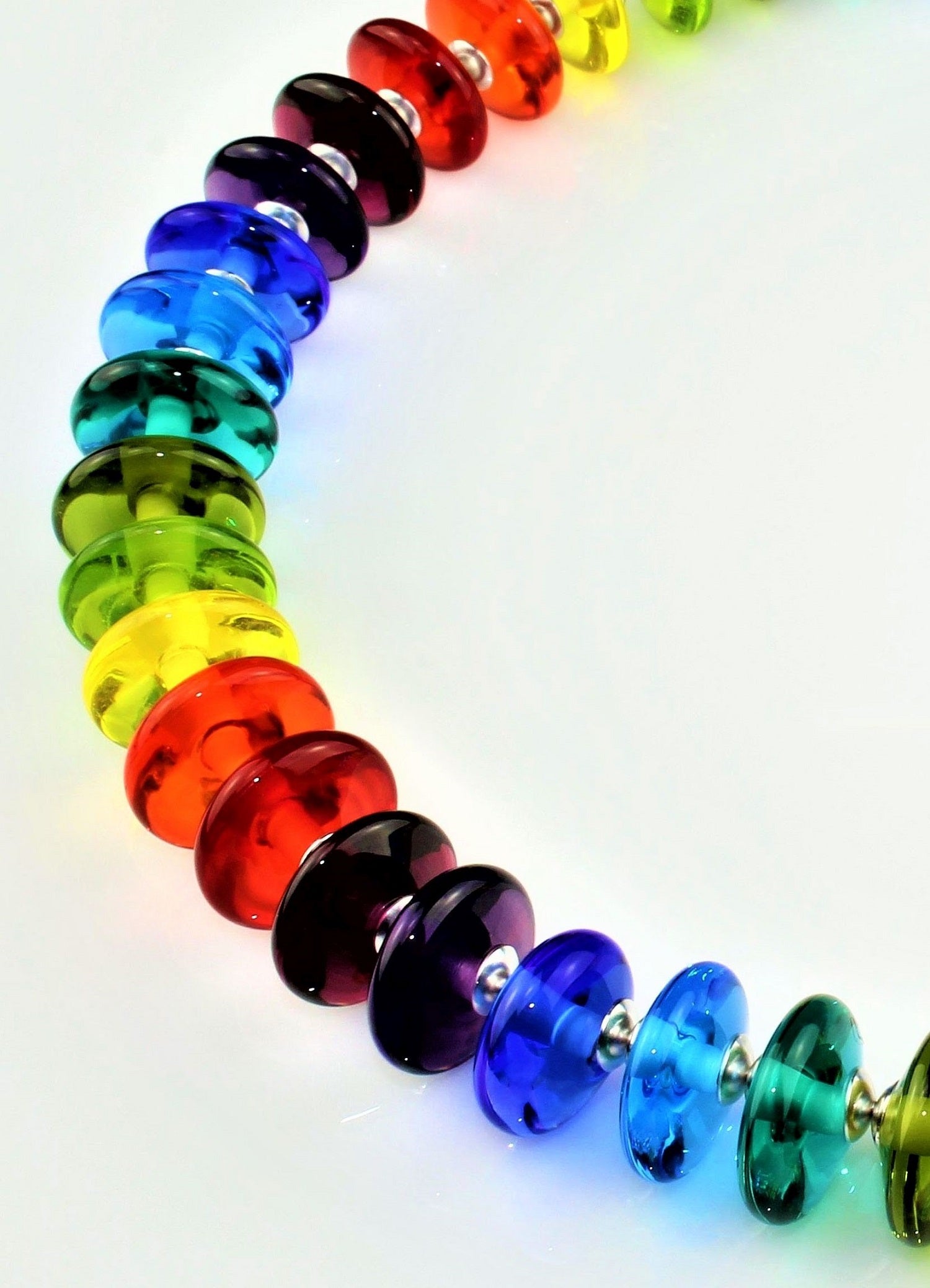 Ketting "Lens" multicolour , borosilicaatglas , 925/000 zilver gerhodineerd