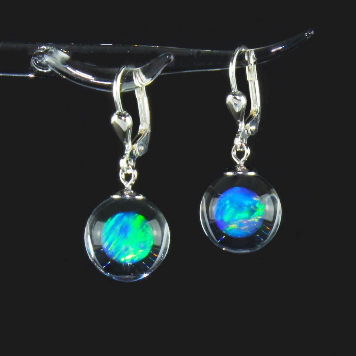 Boucles d'oreilles boule "opale turquoise bleue