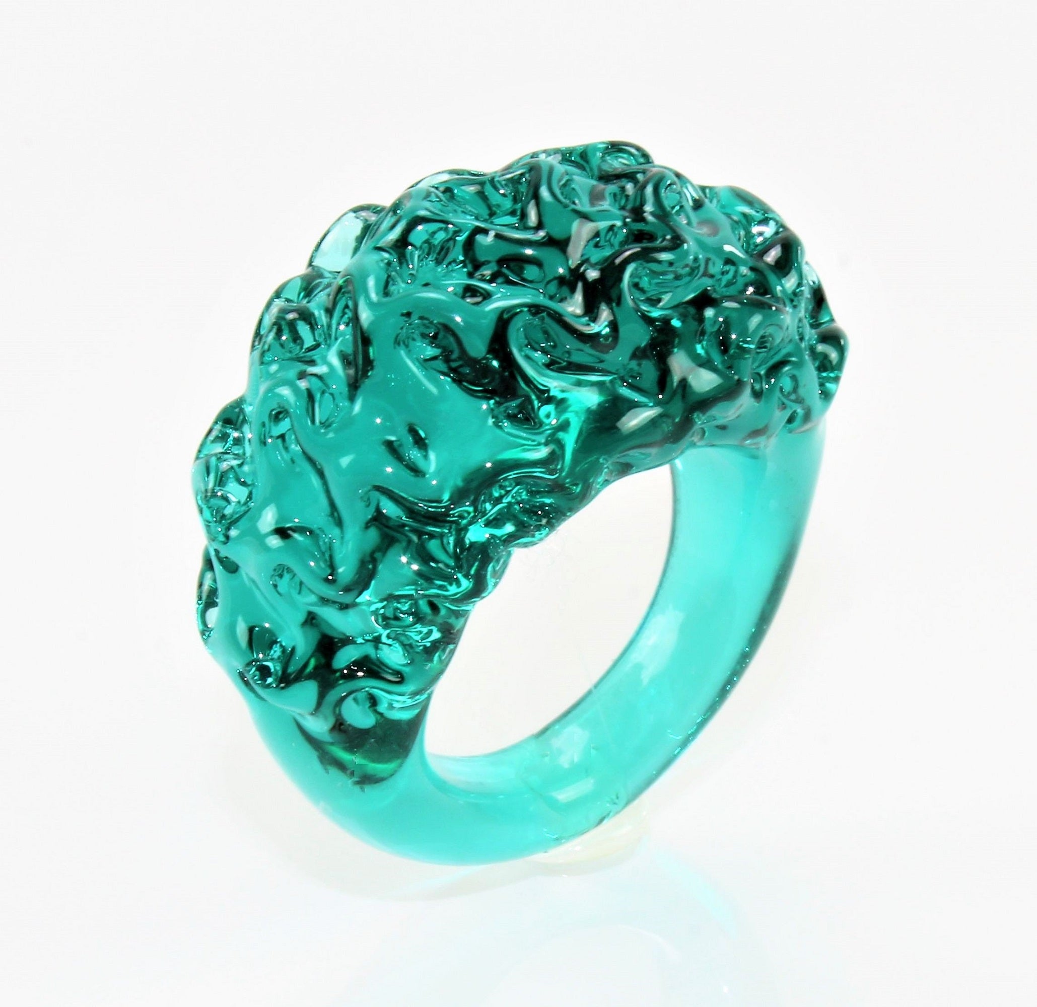 Anneau "mountain and valley",turquoise- vert, verre borosilicaté
