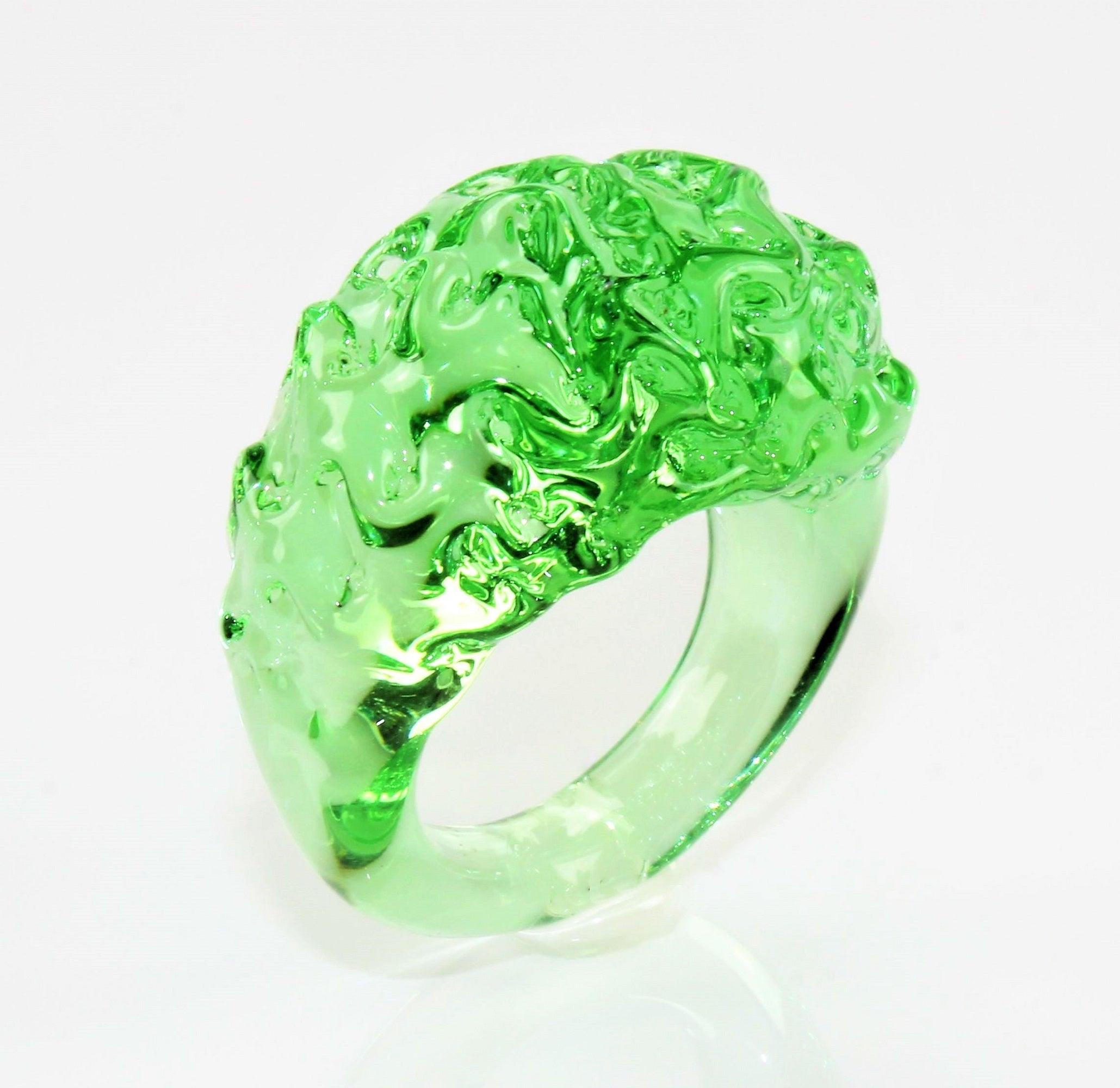 Anneau "mountain and valley",turquoise- vert, verre borosilicaté