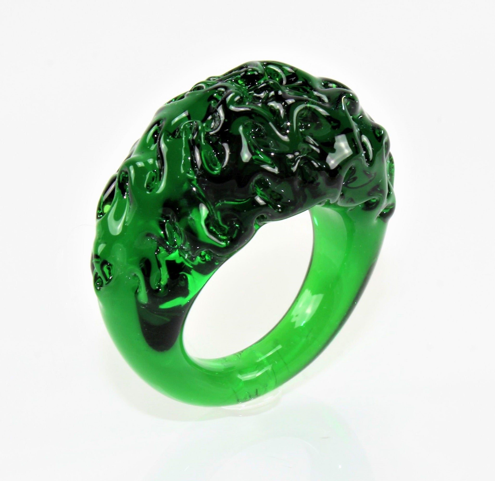 Anneau "mountain and valley",turquoise- vert, verre borosilicaté