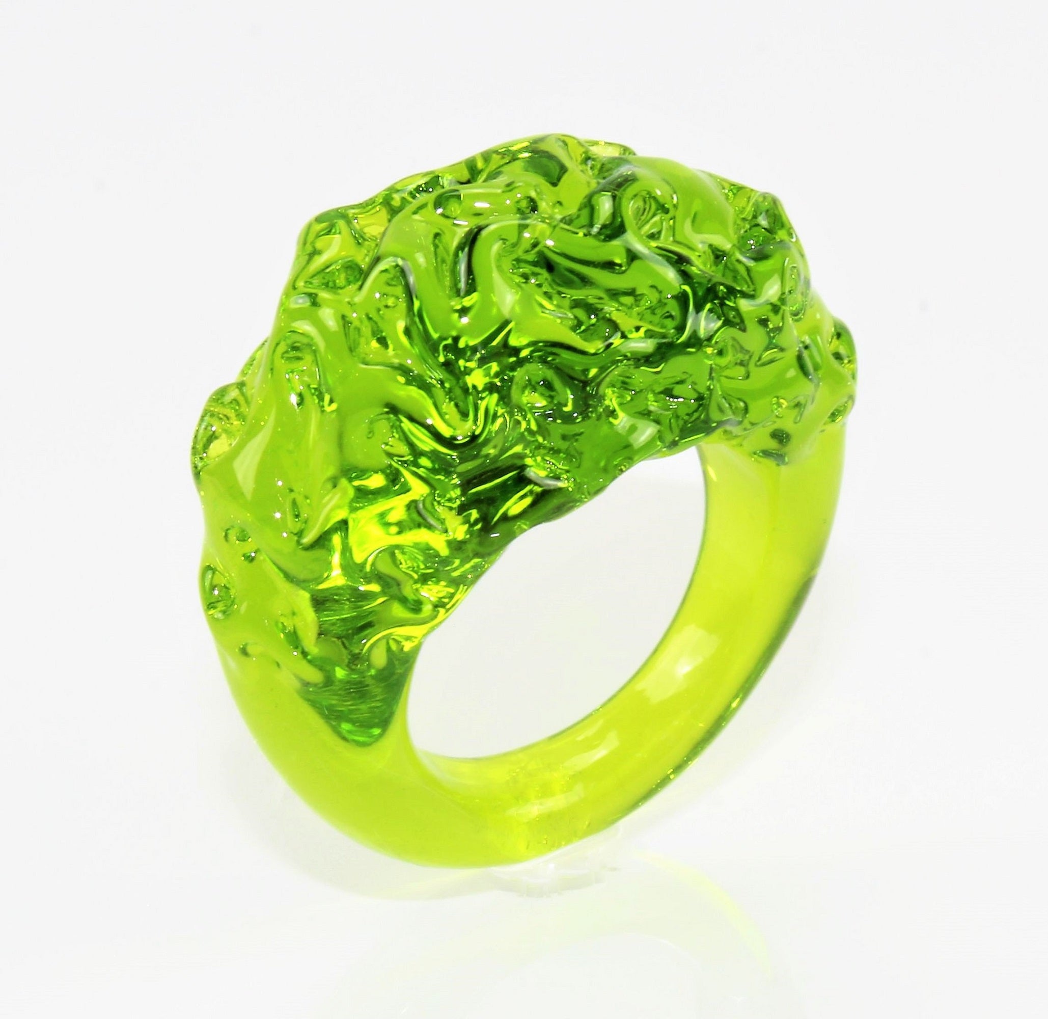 Anneau "mountain and valley",turquoise- vert, verre borosilicaté
