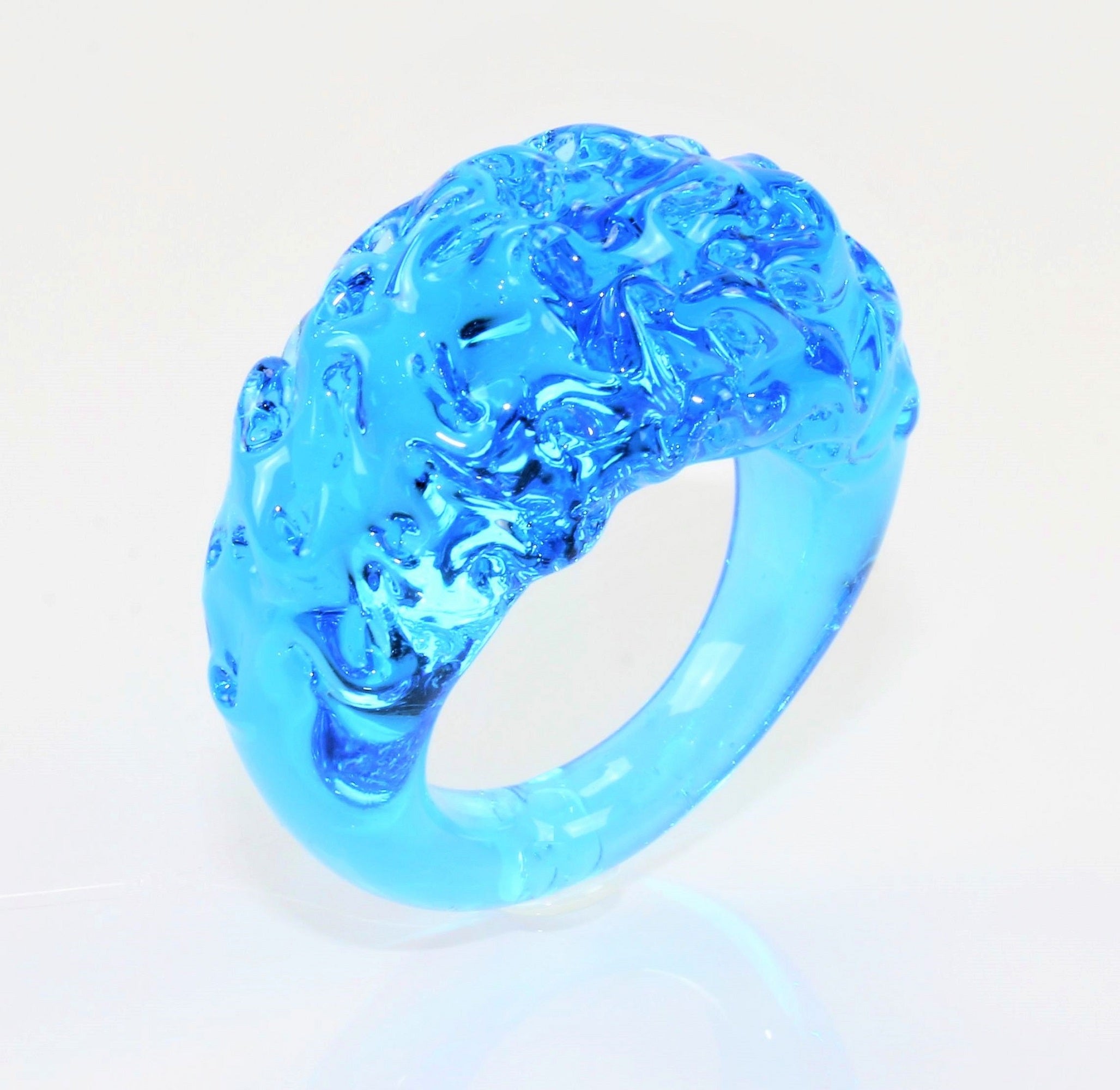 Anello "montagna e valle", colore: cristallo blu, vetro borosilicato