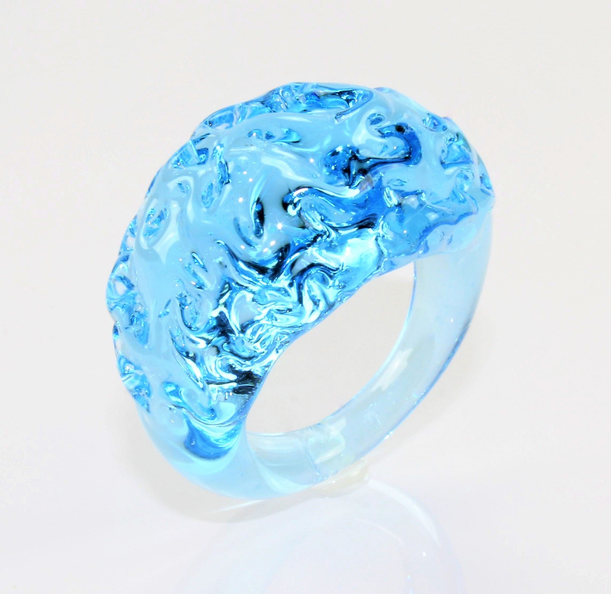 Anello "montagna e valle", colore: cristallo blu, vetro borosilicato