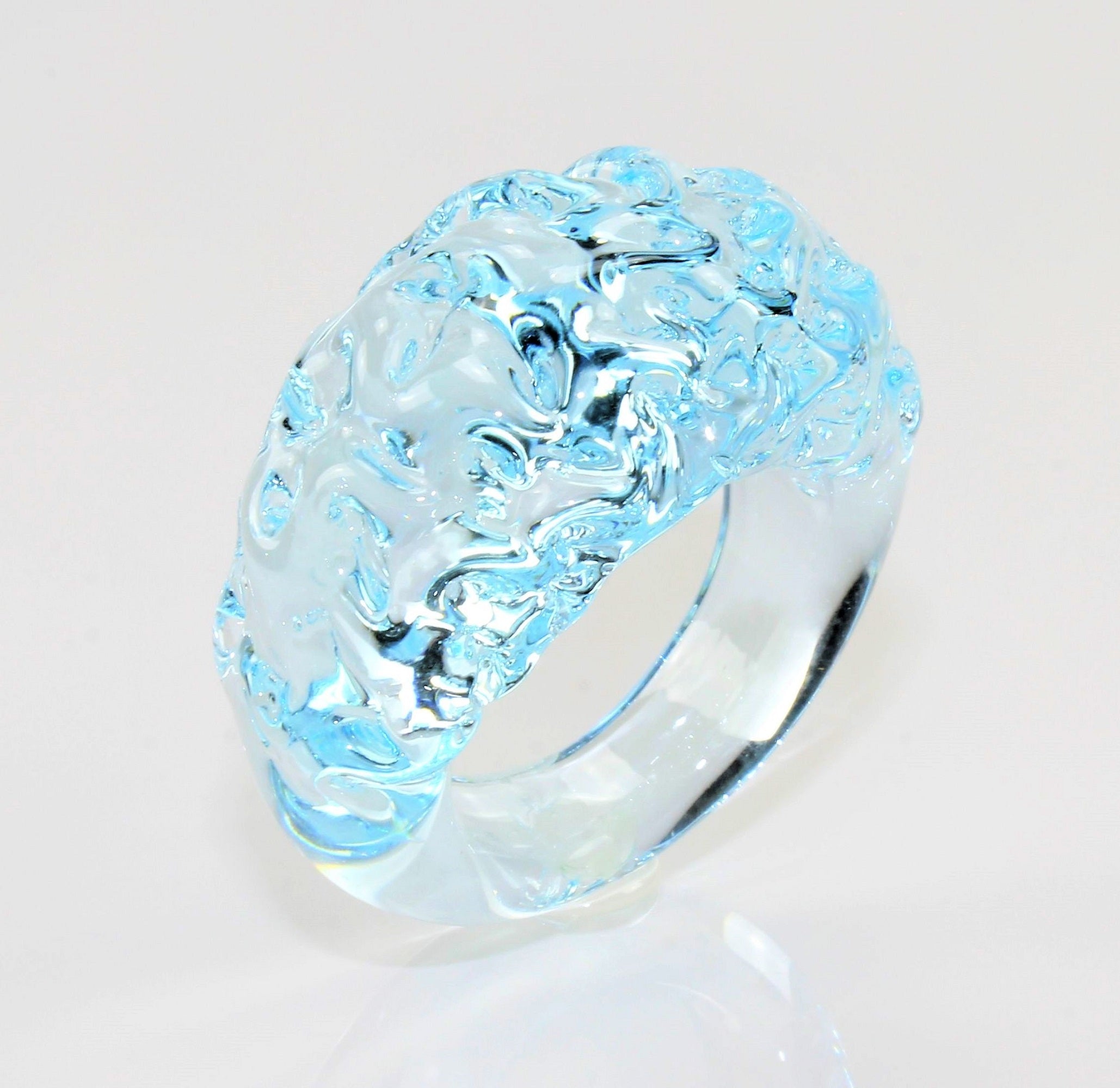 Anello "montagna e valle", colore: cristallo blu, vetro borosilicato