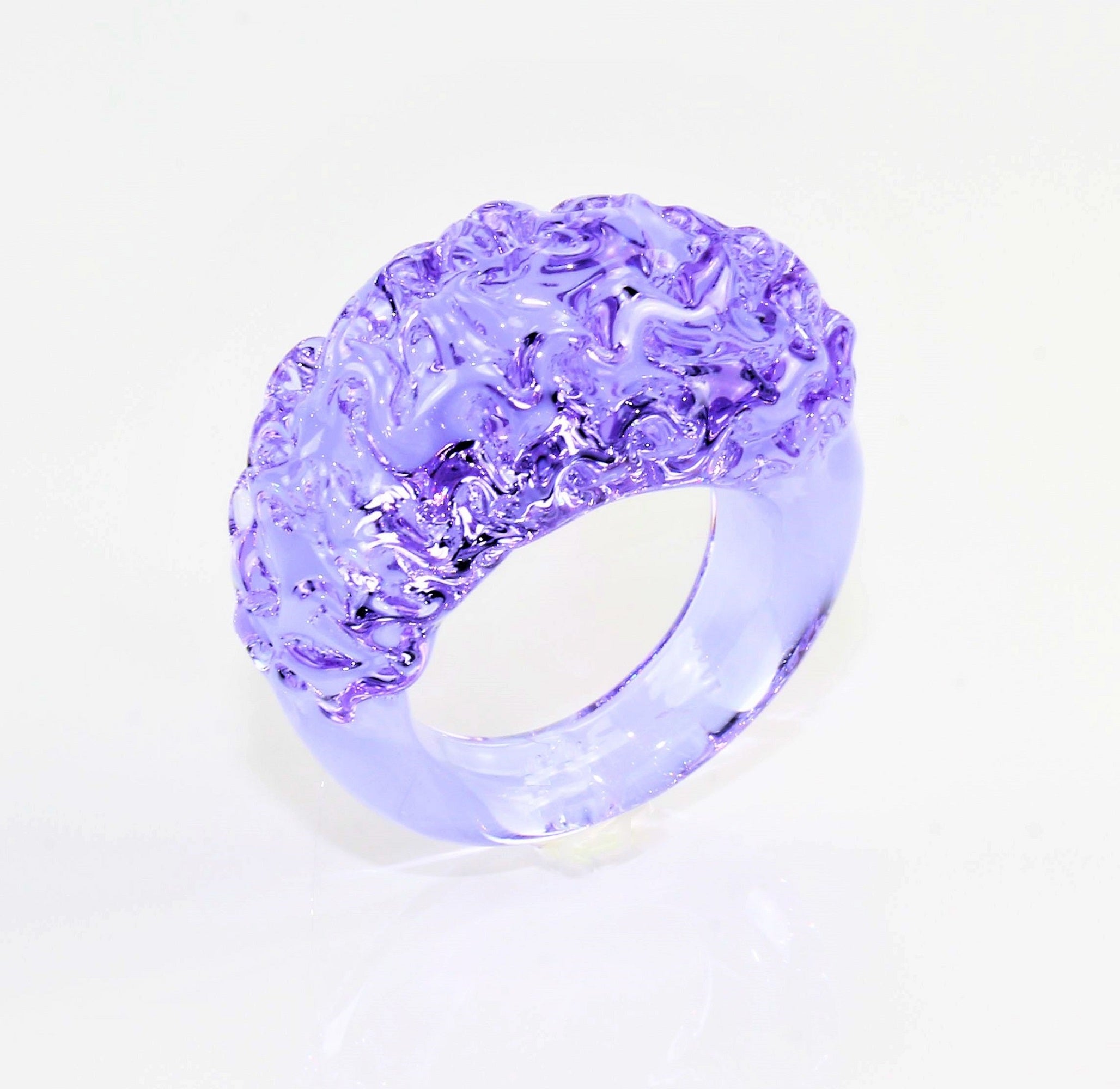Anello "montagna e valle", colore: cristallo blu, vetro borosilicato