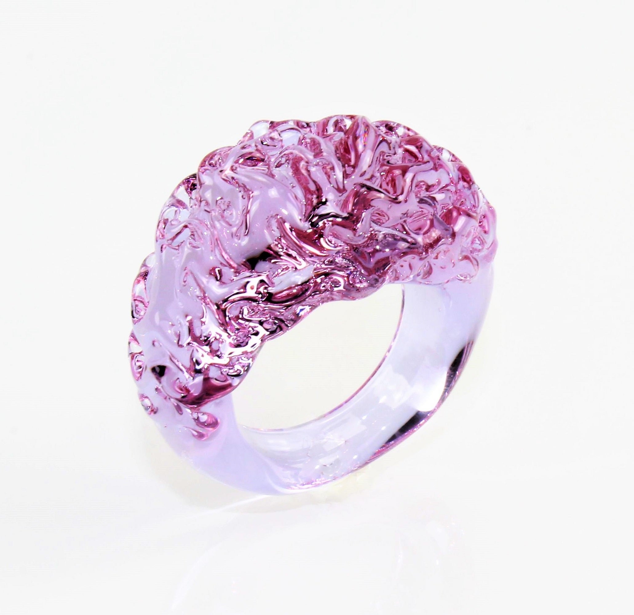 Anello "montagna e valle", colore: cristallo blu, vetro borosilicato