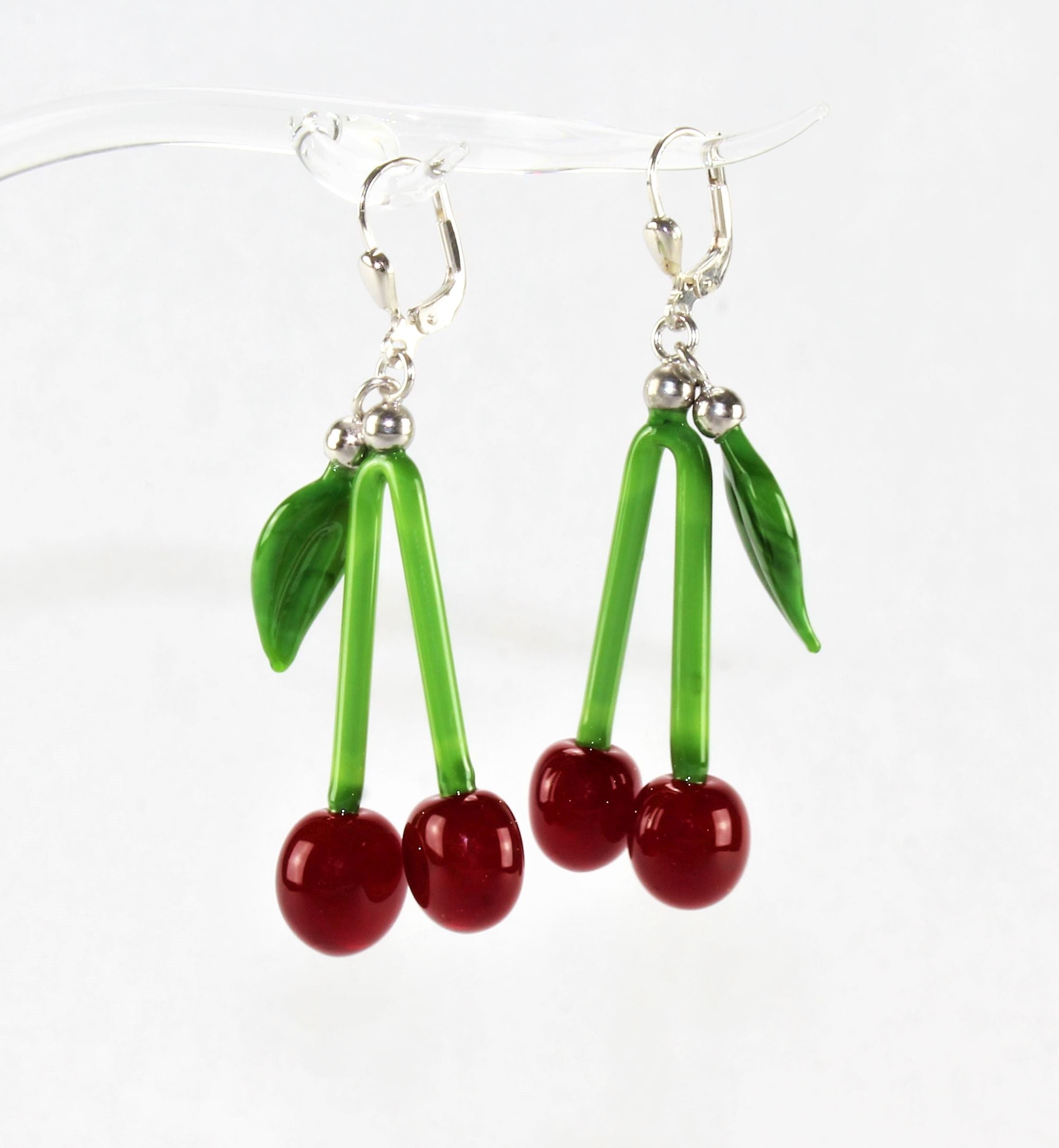 Cerises , rouge foncé , argent 925/000 rhodié