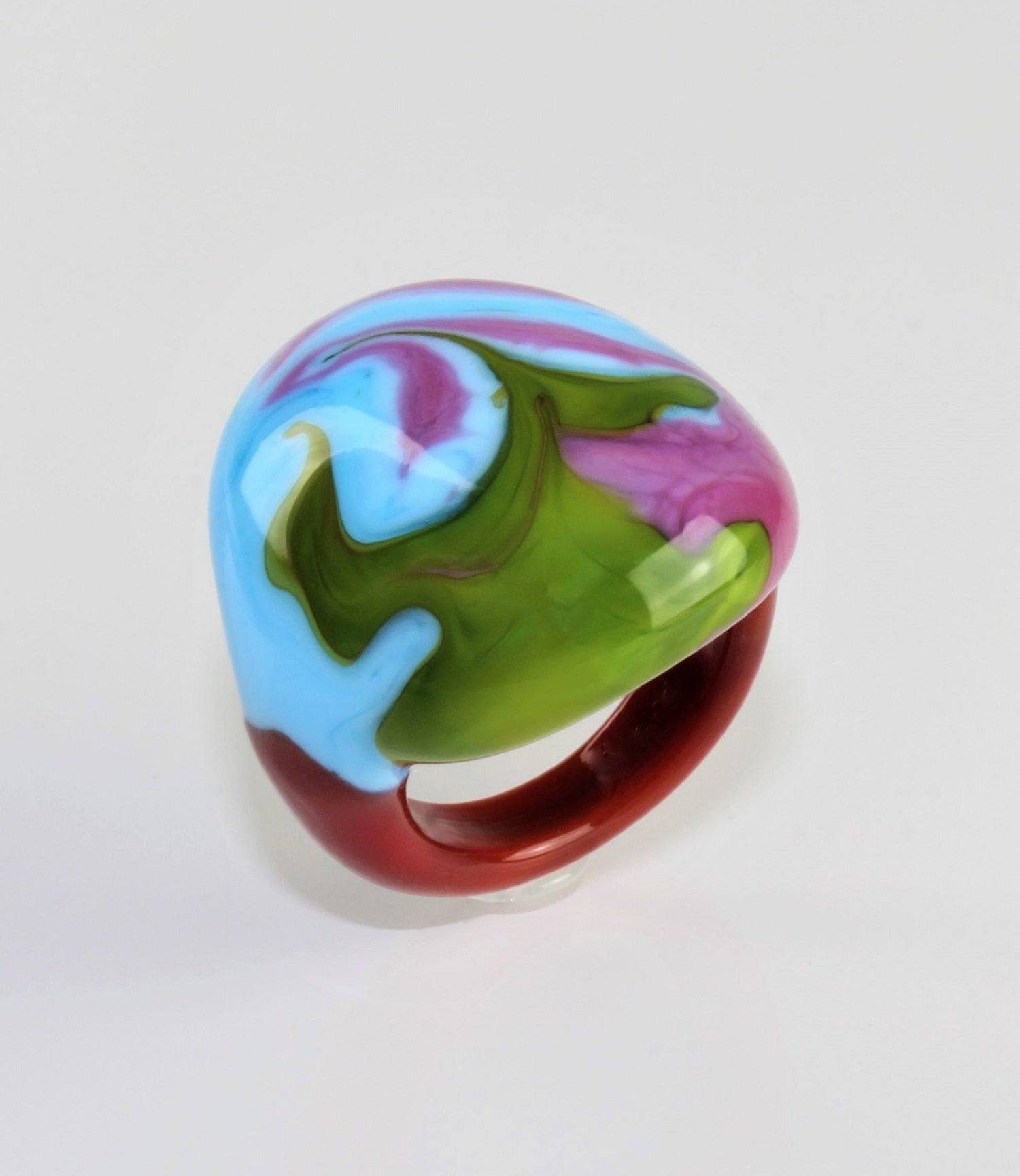 Anneau "Arizona" , verre borosilicaté, multicolore, bleu ciel-violet-vert