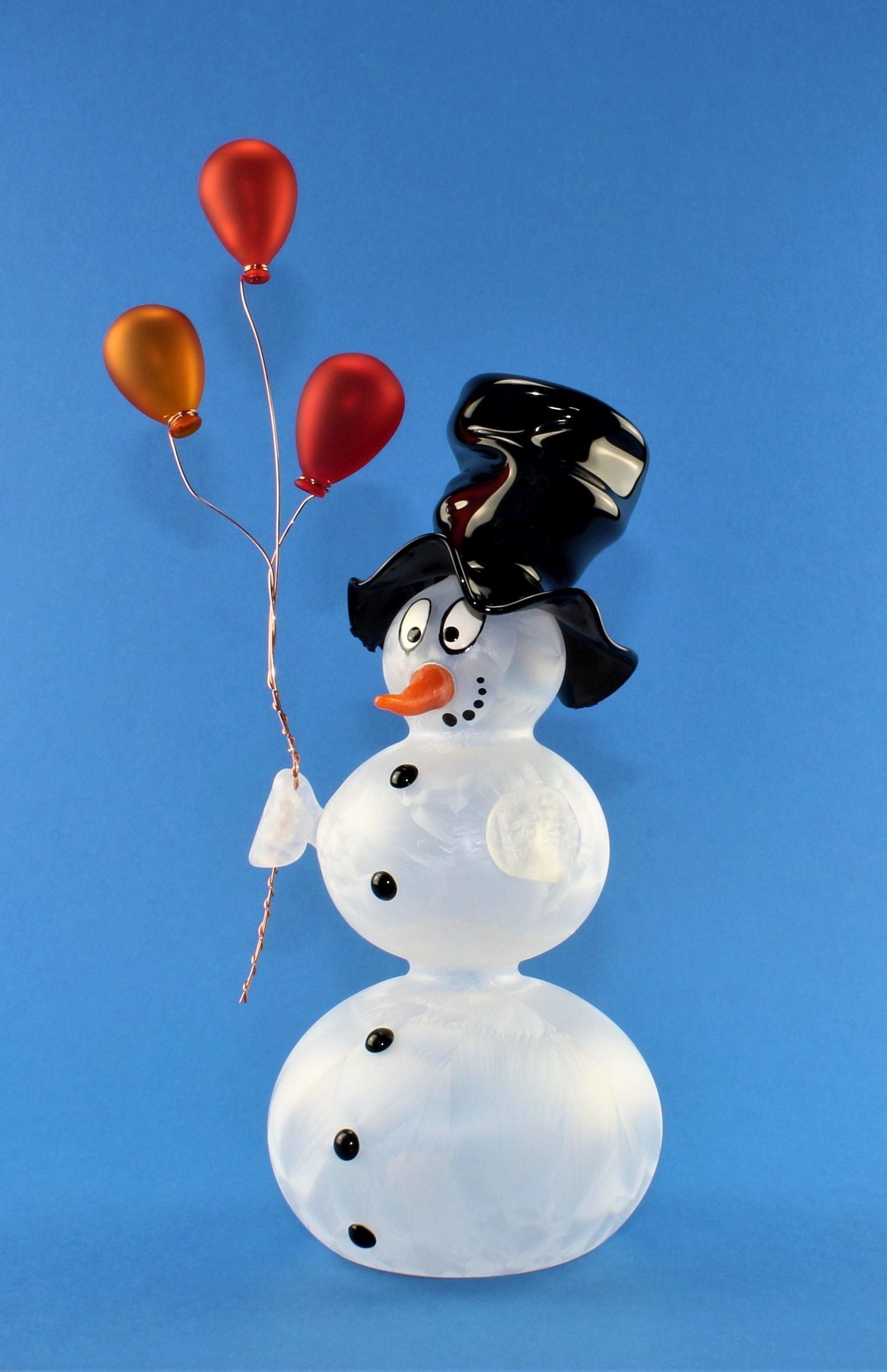 Bonhomme de neige avec ballon et chapeau , 3 boules