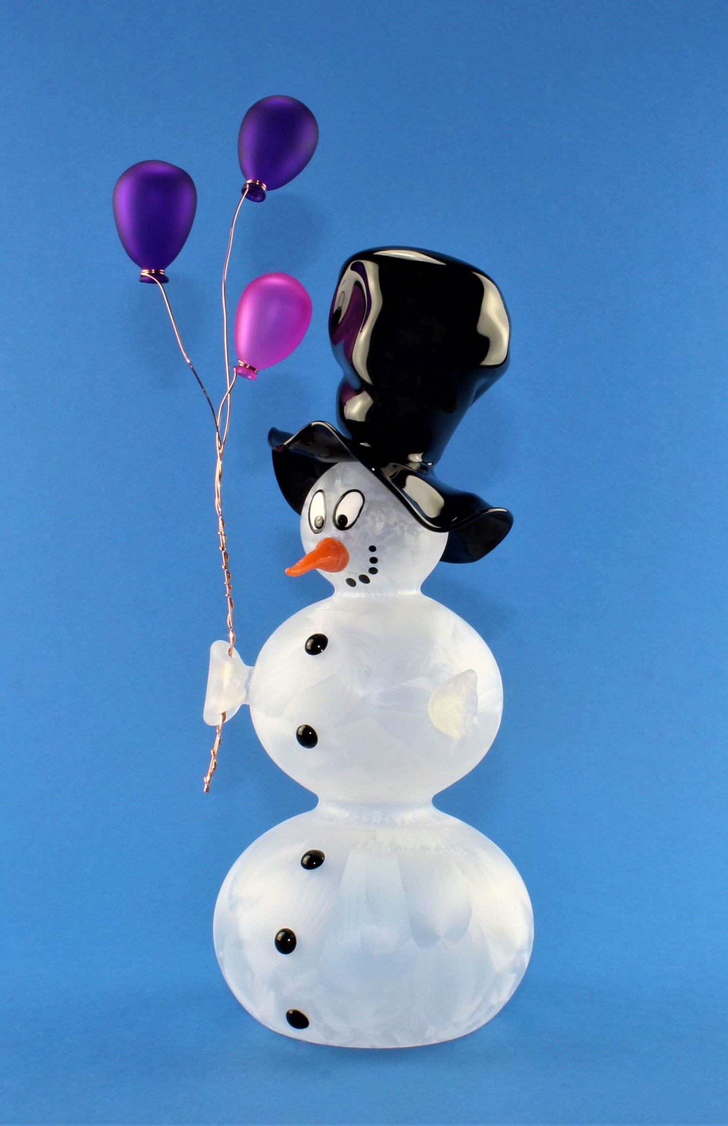 Bonhomme de neige avec ballon et chapeau , 3 boules