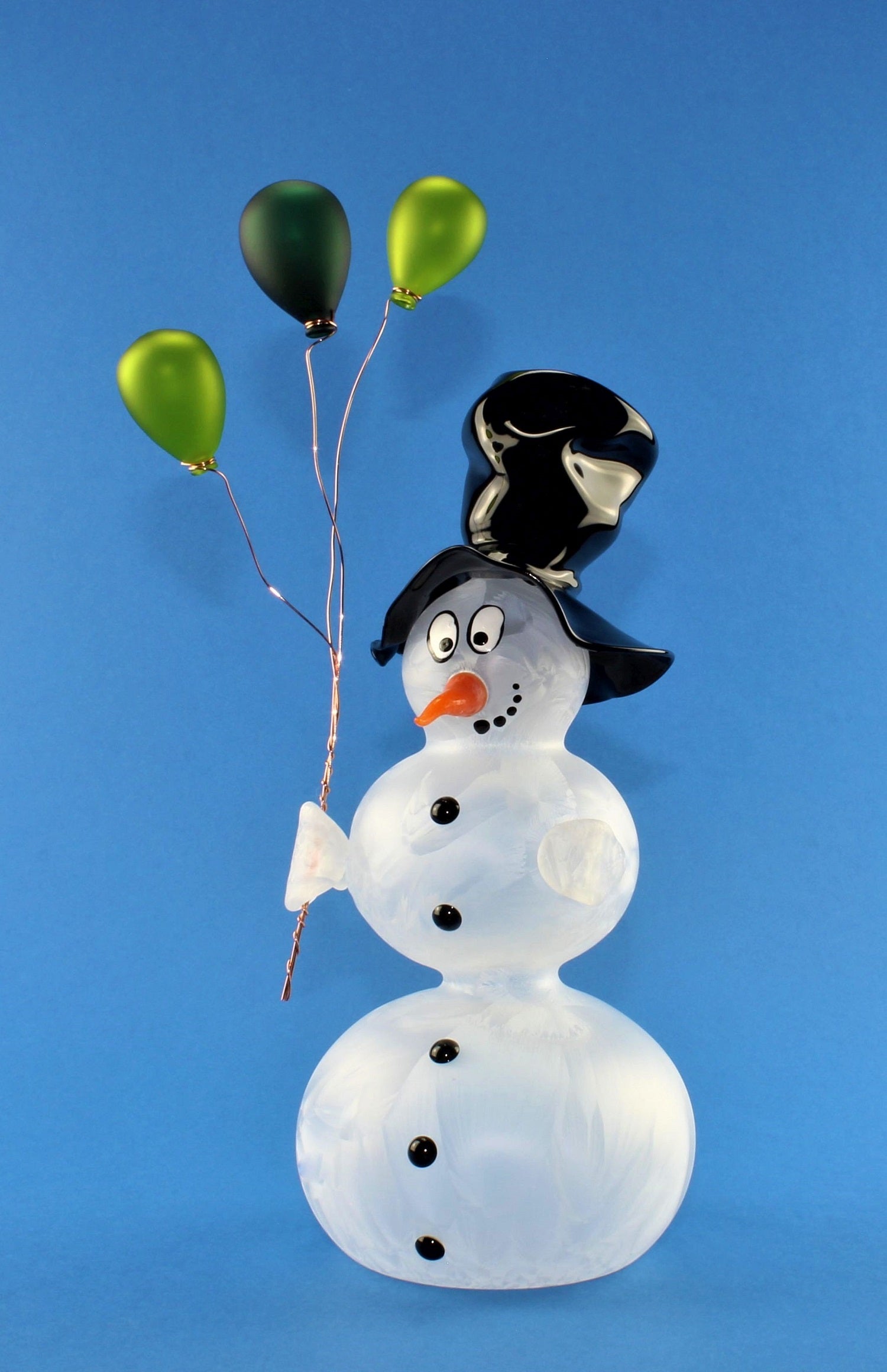 Bonhomme de neige avec ballon et chapeau , 3 boules