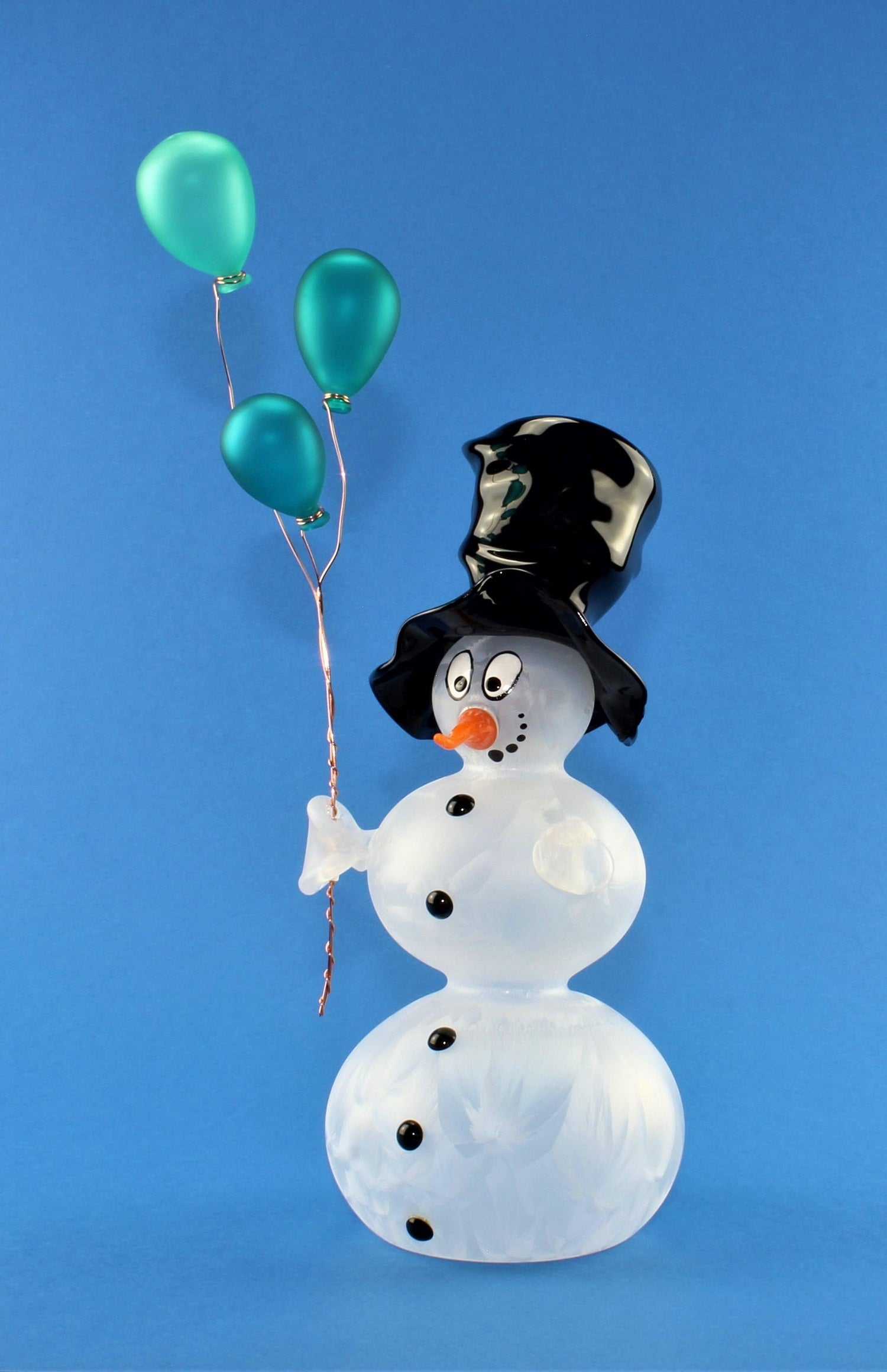Bonhomme de neige avec ballon et chapeau , 3 boules